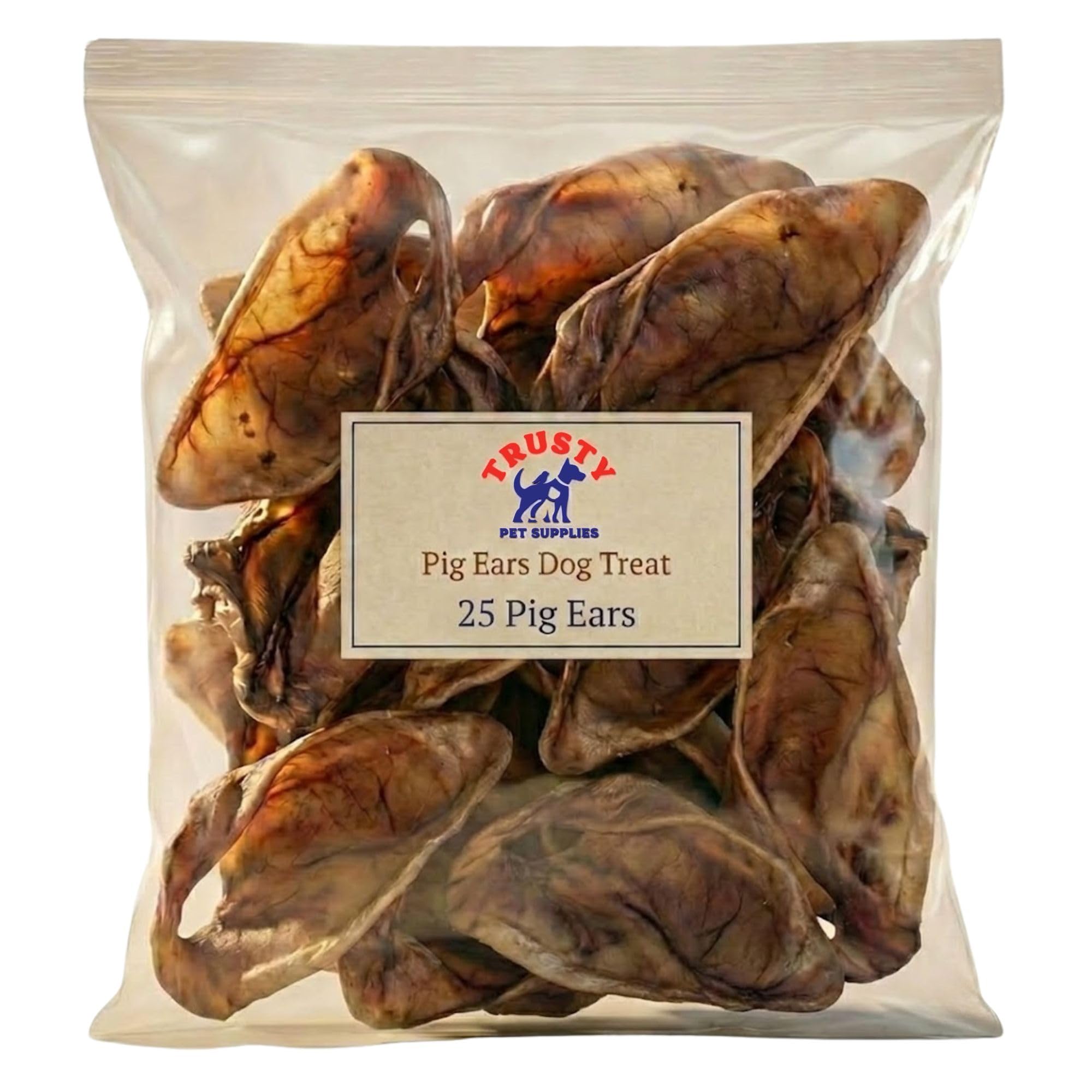 Premium Quality Large Pigs Ears (Pack of 25) | 100% Pork, Natural Dog Treats | High Protein, Low Fat | Hypoallergenic Jumbo Pigs Ears for Dogs | Grain Free Chew | By Trusty Pet Supplies