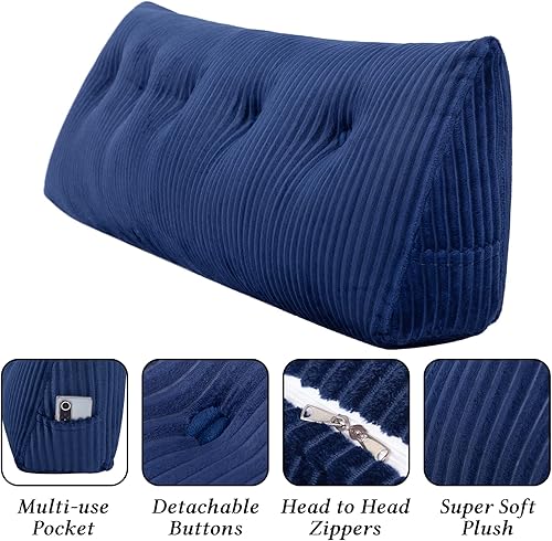 Miniatura 4 de PEETEEPOE Almohada de lectura con respaldo de cuña grande tamaño Queen refuerzo triangular de felpa suave cojín de apoyo lumbar con funda extraíble