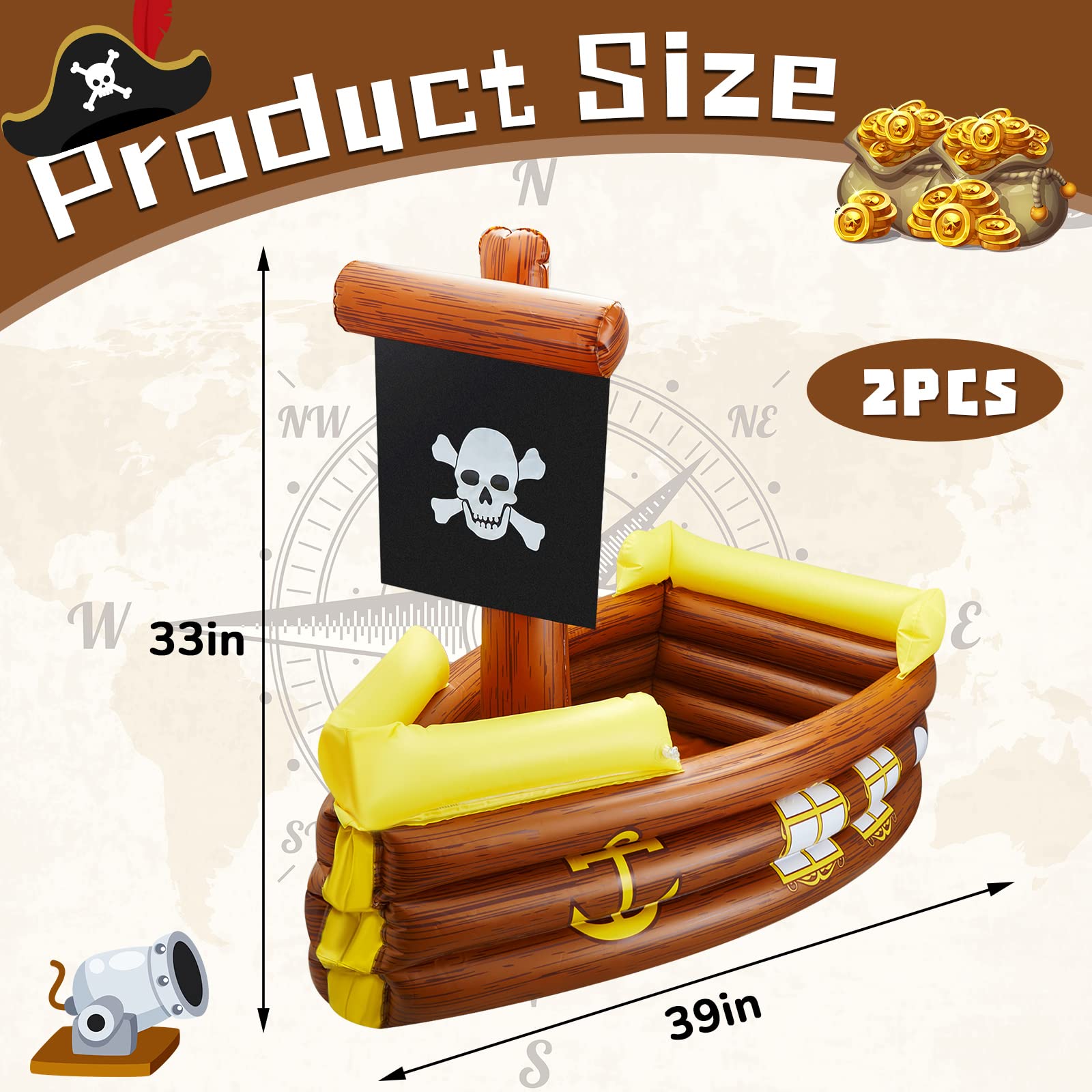 Cunhill 2 pezzi gonfiabile pirata nave dispositivo di raffreddamento gonfiabile per Halloween nave pirata per cibo bevande servire bar pirata decorazioni festa compleanno piscina forniture