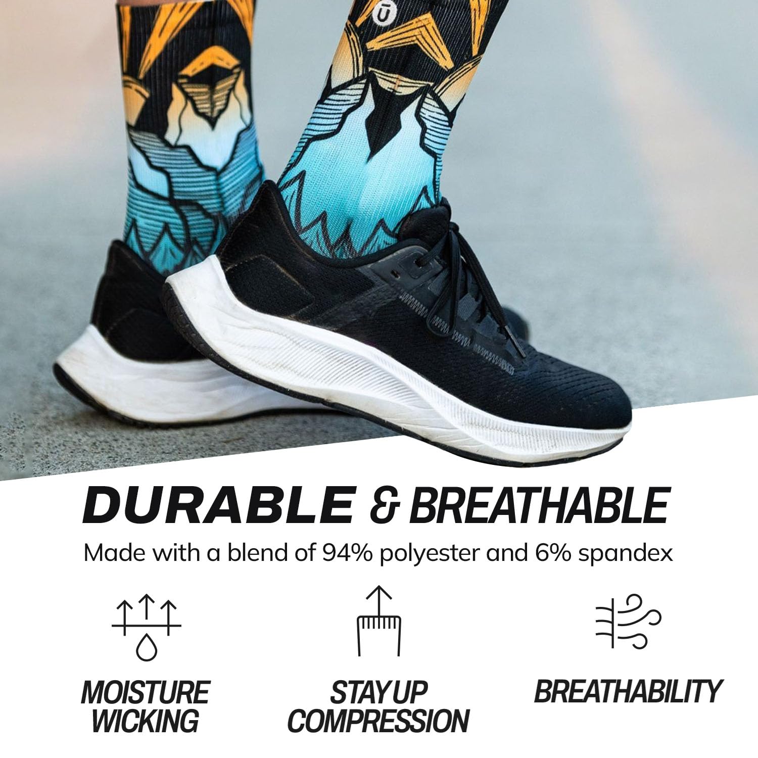 Outway Nature Crew Socks, calcetines atléticos que absorben la humedad con soporte de arco para hombres y mujeres, diseño colorido