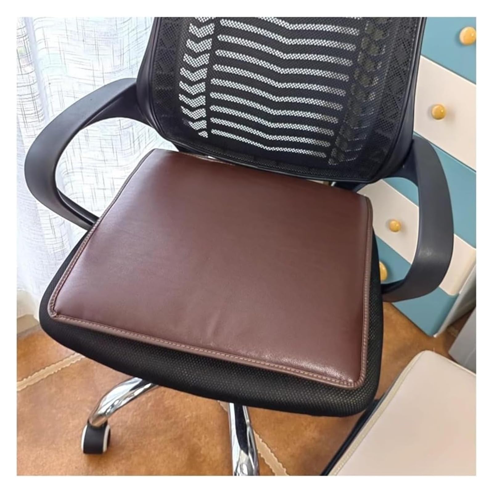 ksxnkhk (Set Of 1/2/4) Waterproof Faux Leather Seat Cushion, Dining Chair Cushion Non-slip Office Chairs Square Cushions(Coffee,45 * 45cm(Set 2))