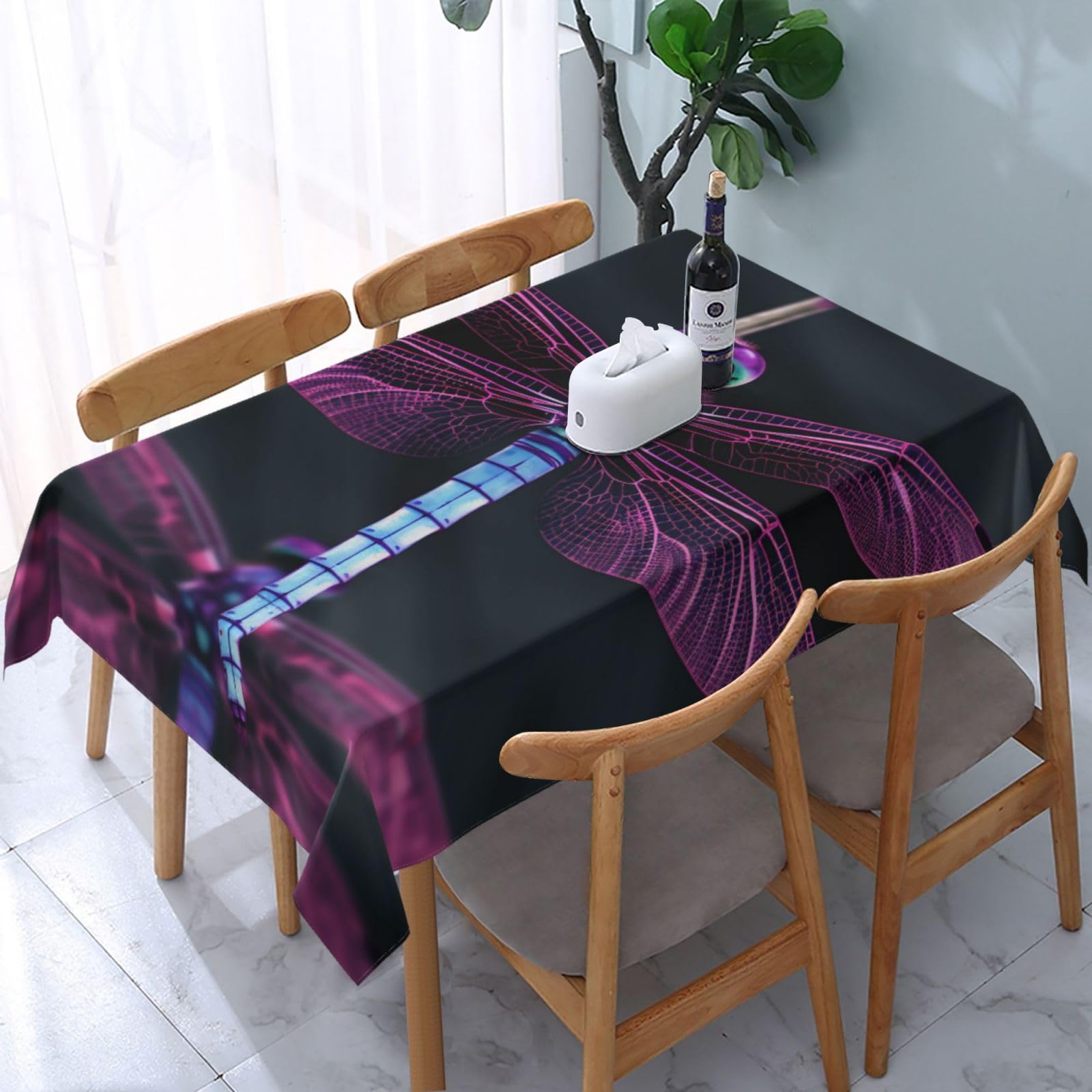 WPKJU Dragonfly Printed Tablecloth Water Resistant Table Cover Washable Rectangle Table Cloth for Tables 54x72 in