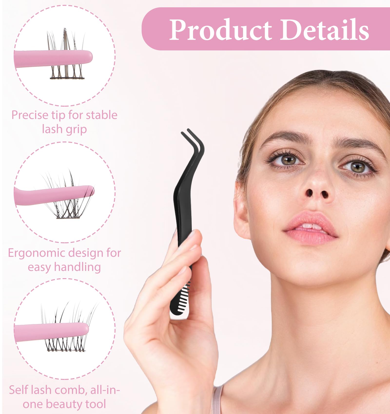 2 Stück Wimpernzange für Lashes, Wimpern Pinzette mit Wimpernkamm und Rutschfestem Griff aus Edelstahl, Präzisionspinzetten für Falsche Wimpern Einzelwimpern und Augenlid-Tapes