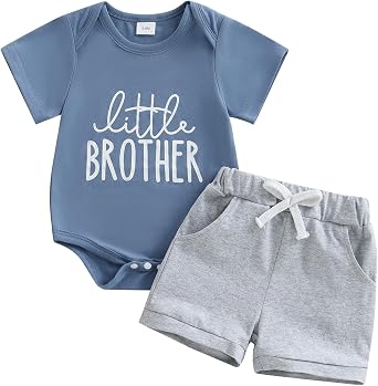 Toddler Baby Boy Clothes Summer Short Sleeve Letter Shirt Plaid Shorts Big Brother Little Brother Matching Outfits