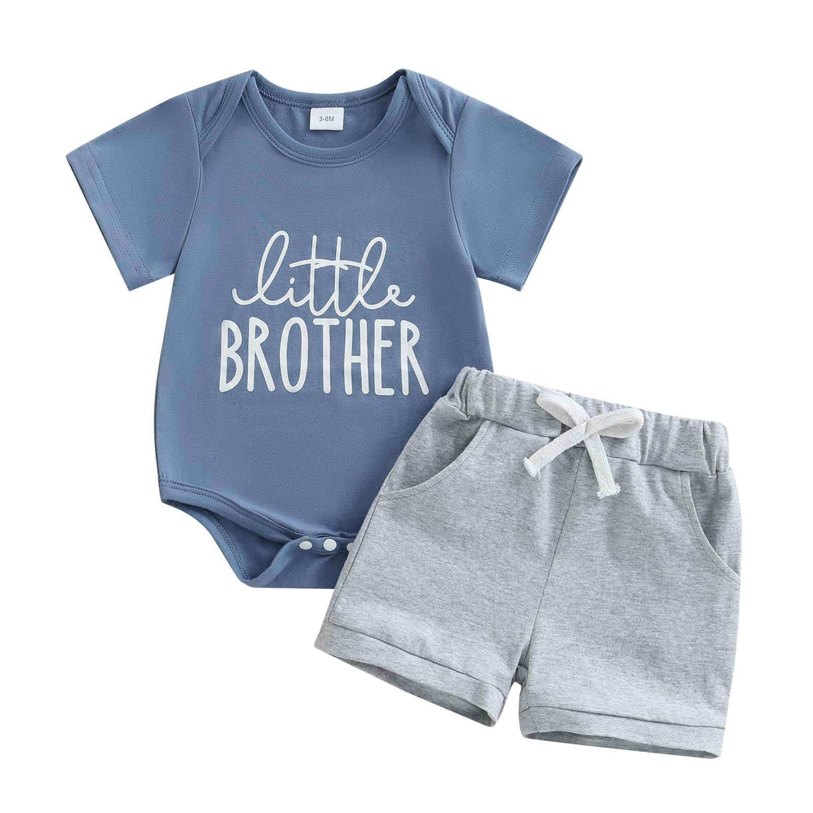wybzd Little Brother Newborn Outfit T-Shirt Romper Top Shorts Set Baby Going Home Hospital Clothes Summer Clothing (Blue, Newborn)