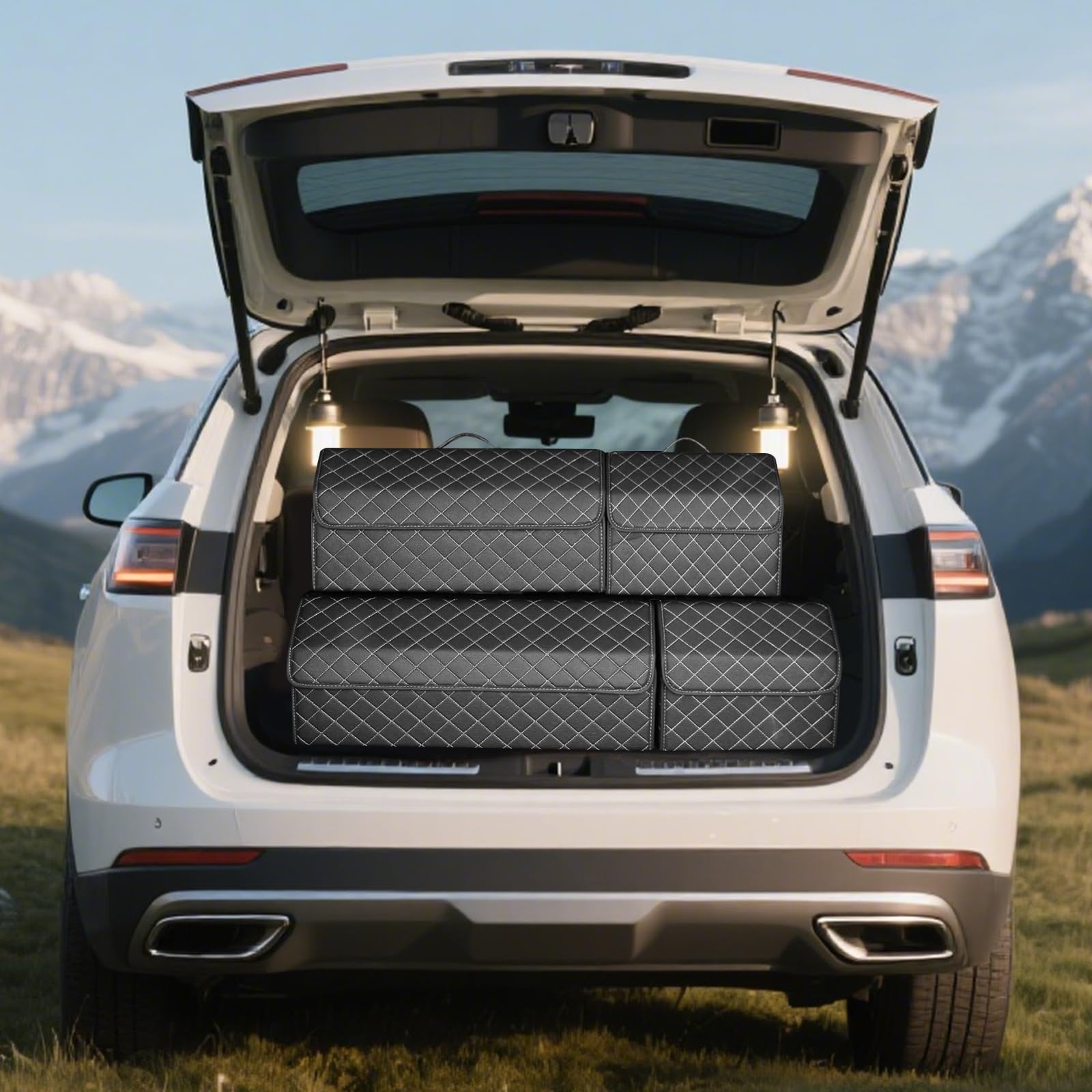 Ergocar Organizzatore per Auto PU Cuoio di Lusso Auto Organizer Impermeabile Pieghevole Organizzatore di Immagazzinaggio per SUV/Auto/Camion (Nero-L)