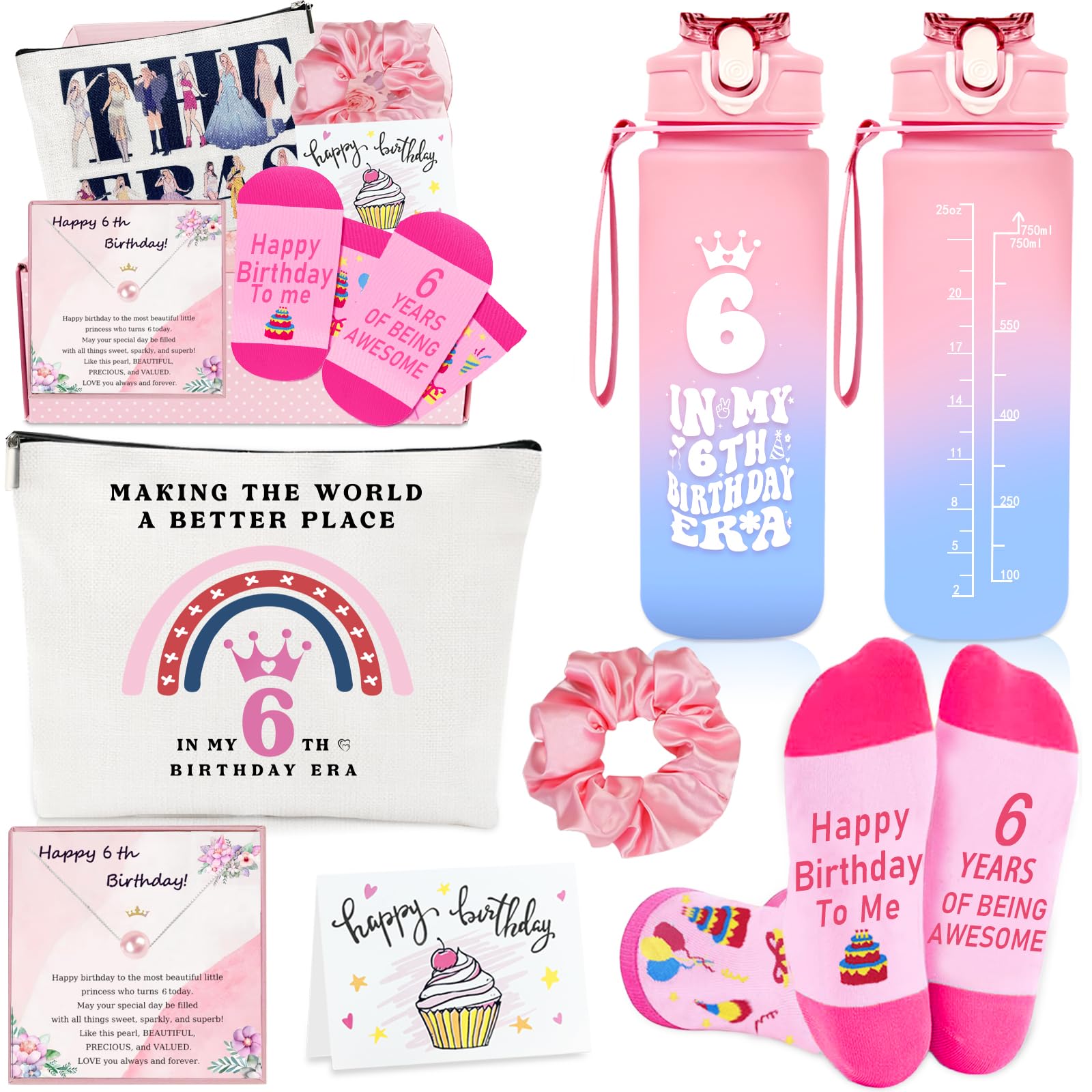 Awfrky 6 Year Old Girl Birthday Gift, Gifts for 6 Year Old Girl Beautiful Teen Girls, Best 6th Girls Gift Ideas for Daughter, Sister, Niece, Granddaughter, 6th Birthday Decorations for Teen Set of 6