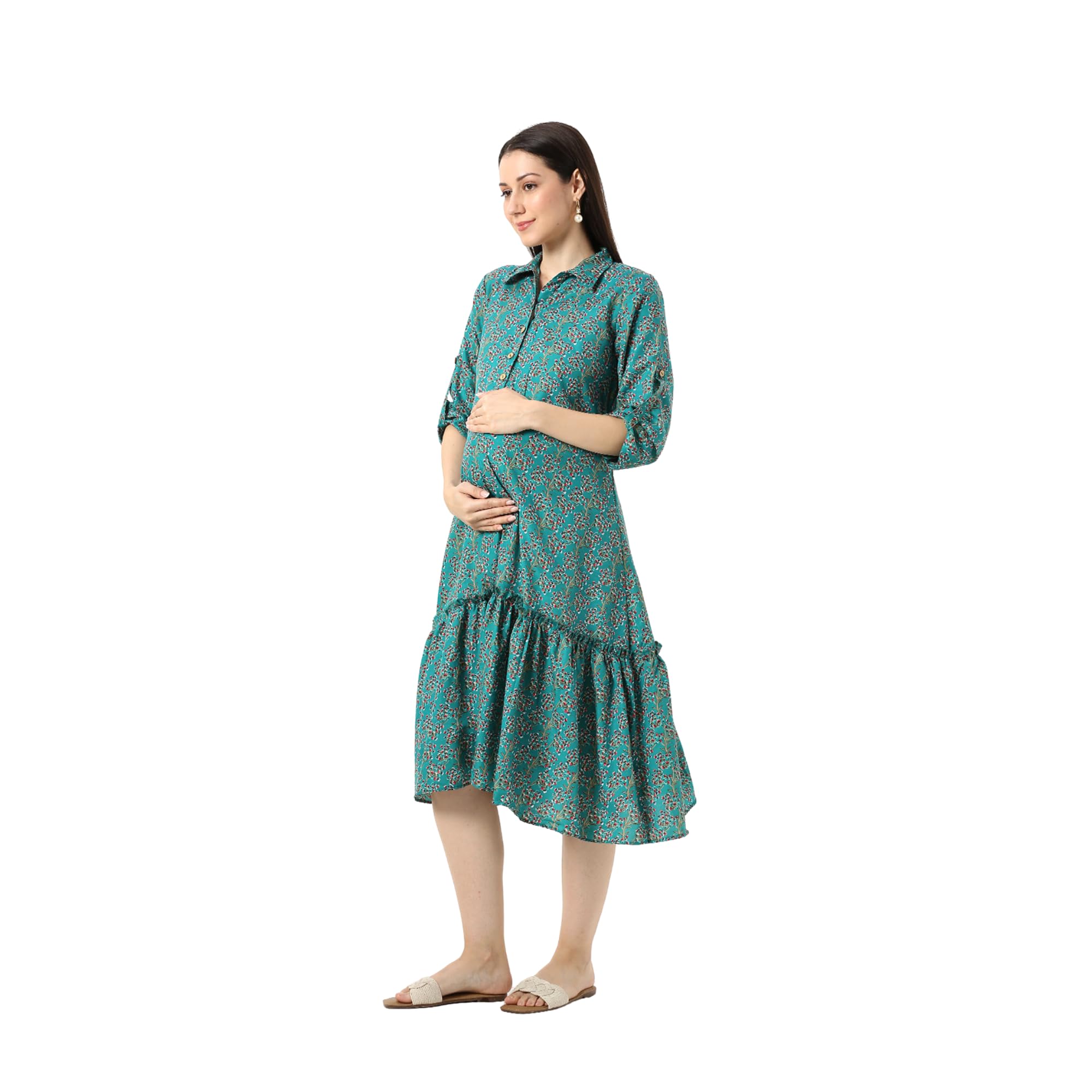 Green Floral Printed Maternity Dress-picture-22