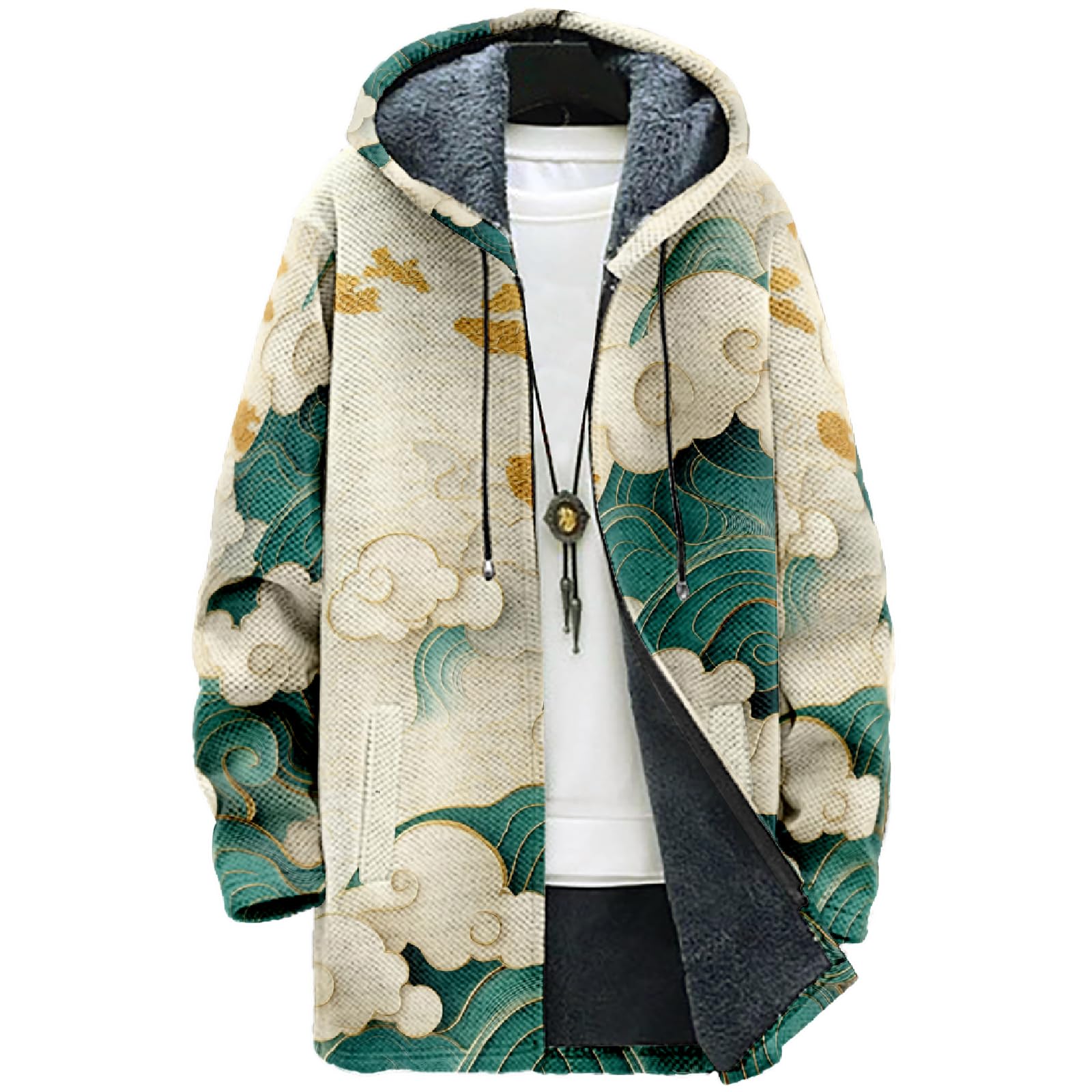 MARSVOVO Mens Zip Up Long Cardigan Hoodies Casual Fall Winter Warm Fleece Lined Knitted Sweater Coats Outwear Cardigan