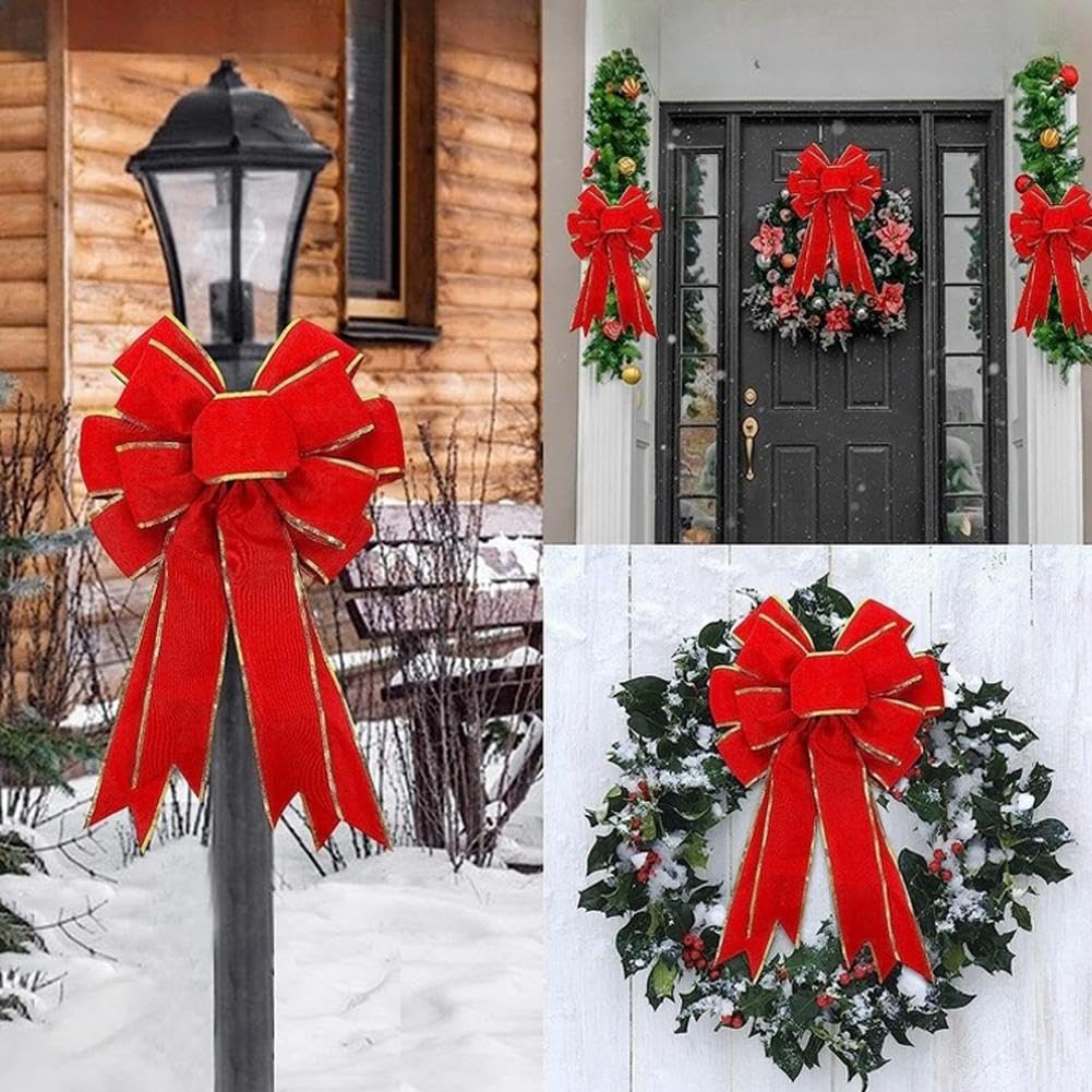 Fiocco di Natale in velluto, fiocchi per albero di Natale, ghirlanda di Natale, ghirlanda e decorazione per esterni (rosso) | Leroy Merlin