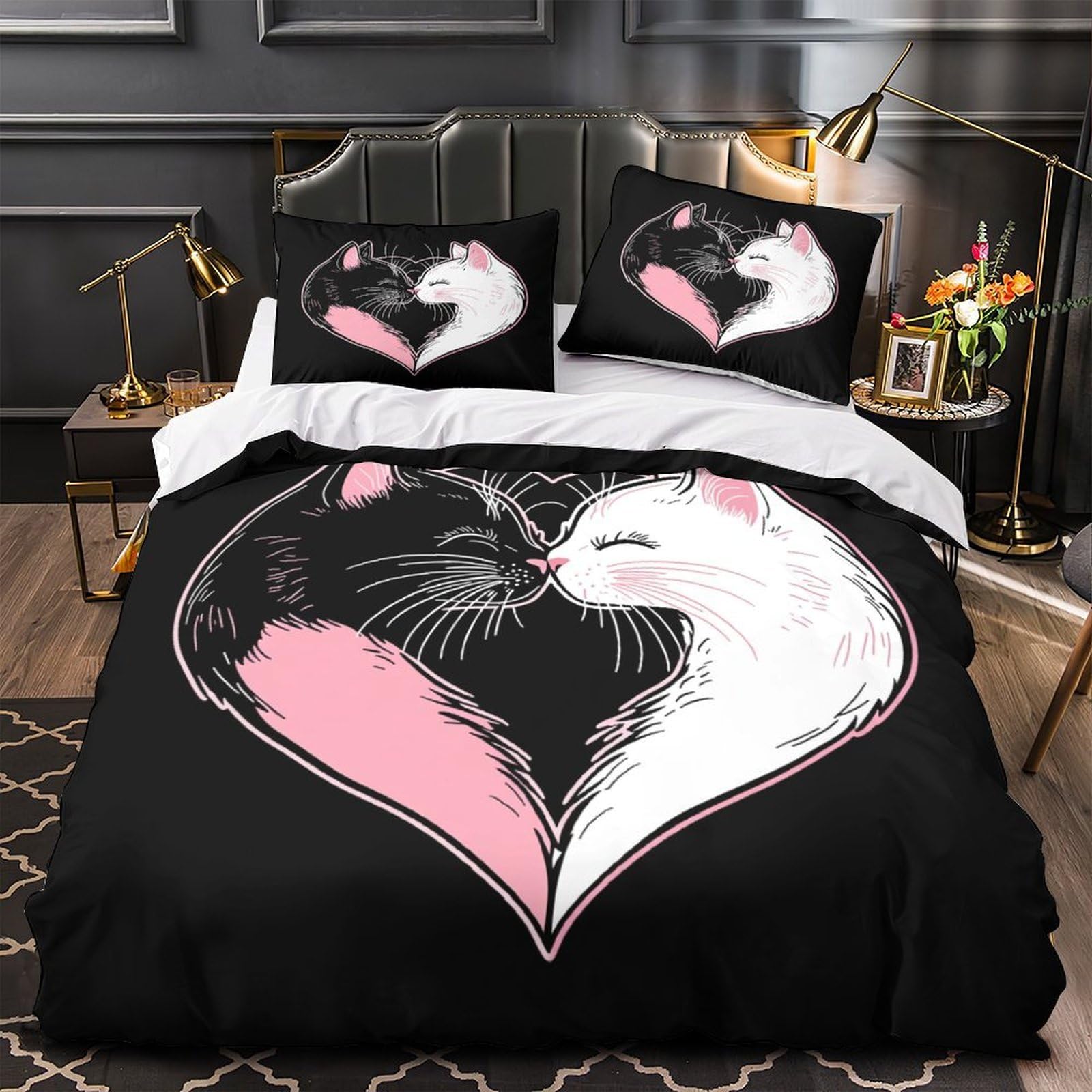 Housse de couette chat 3D pour une chambre de couple chaleureuse au style dessin animé