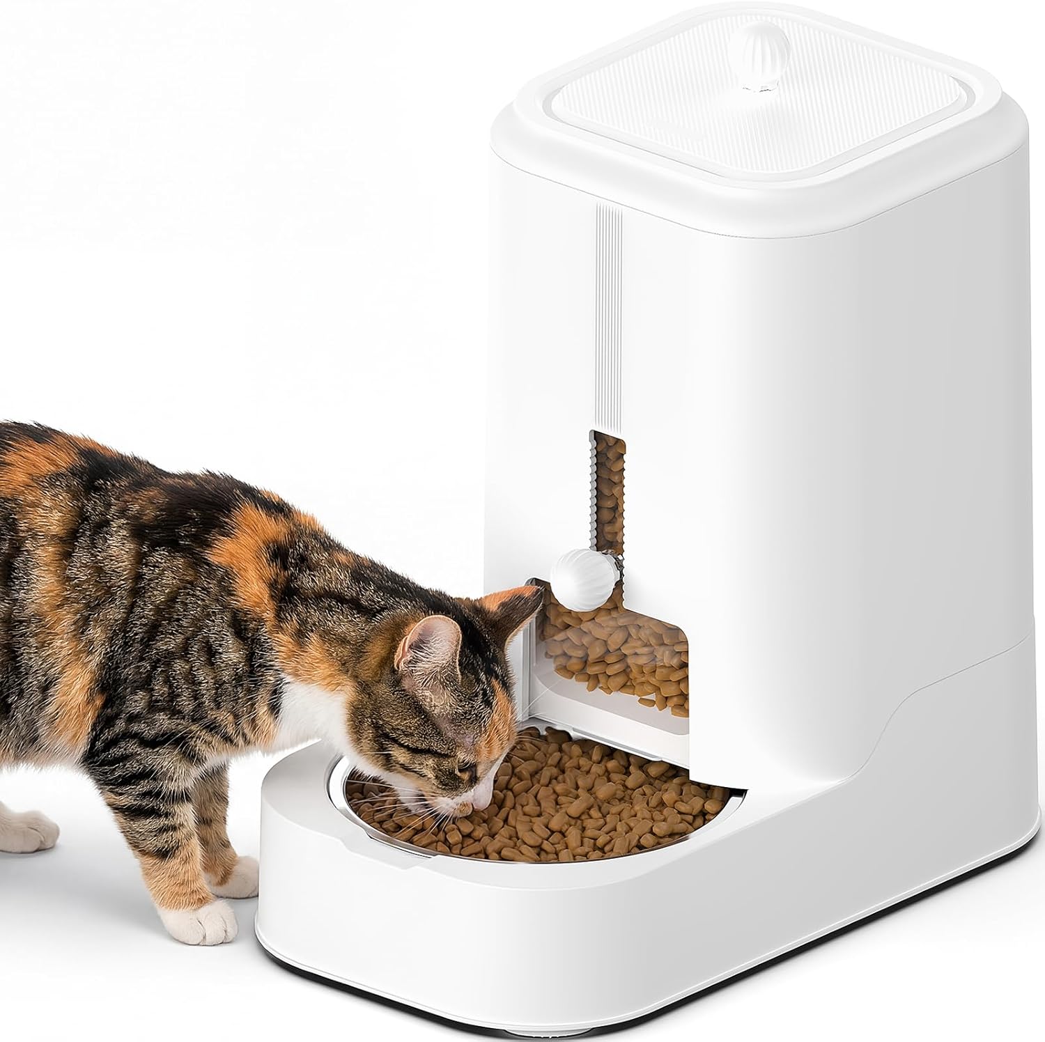 JUNSPOW Automatic Cat Feeder Dog Food Bowl Dispenser Set with Stainless Steel Bowl, Adjustable Food Dispensing & Keep Food Dry, Auto Pet Feeder for Cats and Dogs