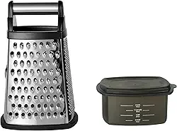 KitchenAid Ralador de caixa Gourmet, de aço inoxidável, 4 lados, com recipiente de armazenamento removível, pequeno, preto