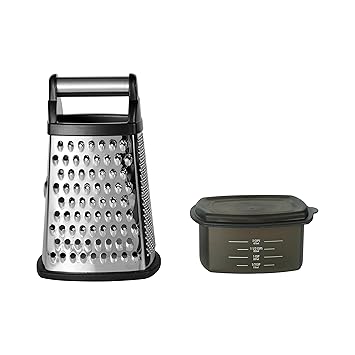 KN300OSOBA Gourmet 4-Sided Stainless Steel Box Grater with Detachable Storage Container, One Size, Black