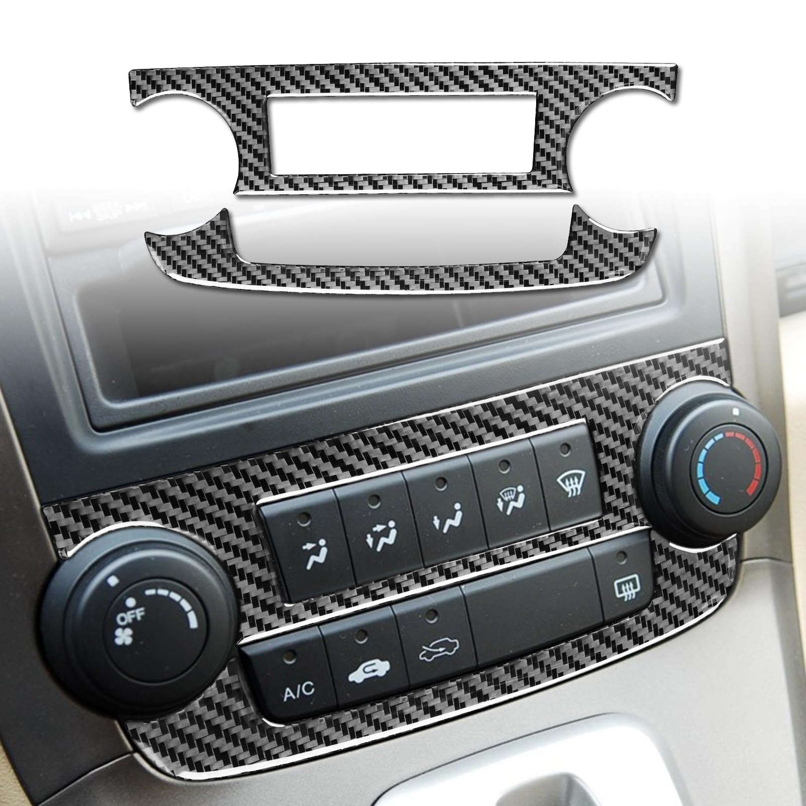 Real Premium Carbon Fiber Compatible with Honda CRV 2007 2008 2009 2010 2011 Accessories Car Center CD Volume Switch Box Cover Sticker Decal Interior Trim