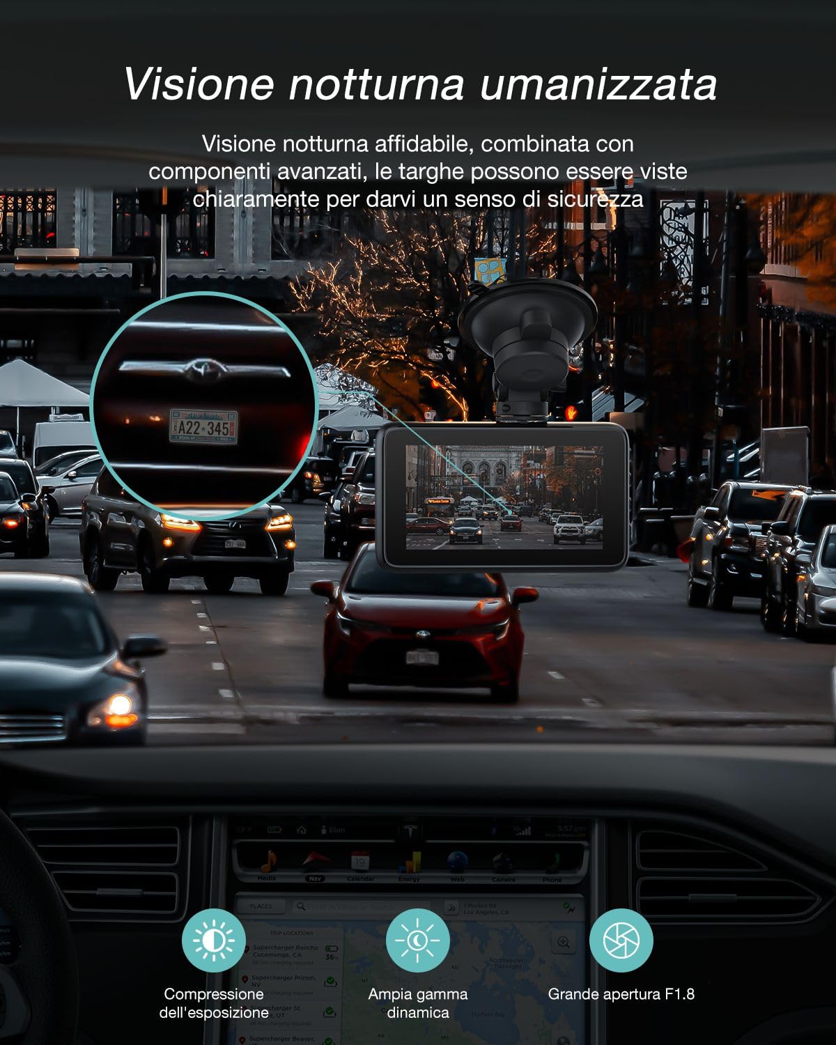 iZEEKER 4K Dash Cam auto, WiFi Dash Cam 2160P Con Scheda SD 32G, Telecamera per Auto con APP, Super Visione Notturna, WDR, 24H Monitor di Parcheggio, Registrazione in Loop, G-sensore