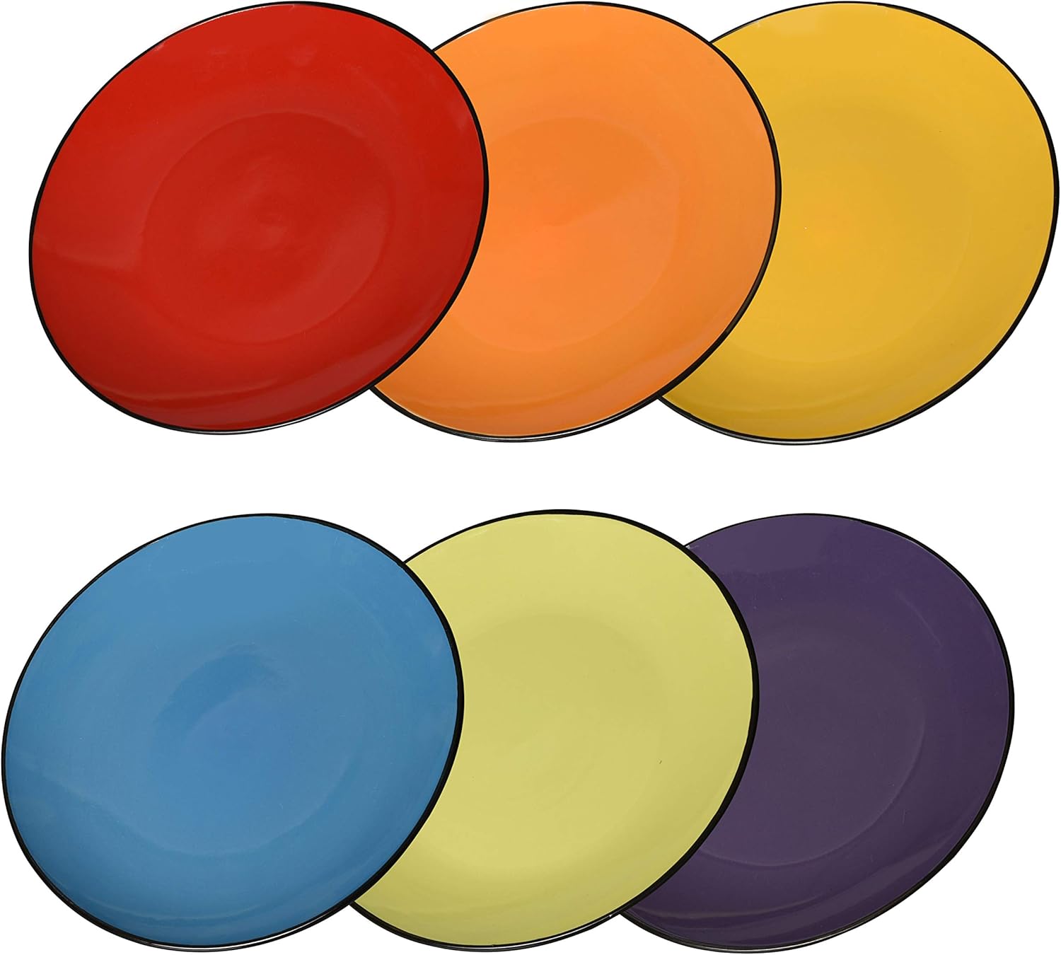 Klikel 6 Pack of Colored Salad Plates - Dishwasher And Microwave Safe Ceramic 8" Plate Set - Black Outside With Color Inside - Image 2