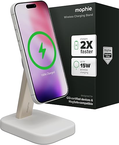 Mophie Soporte de carga inalámbrico, certificado Qi2, cargador MagSafe para iPhone, cargador inalámbrico rápido magnético con soporte ajustable para