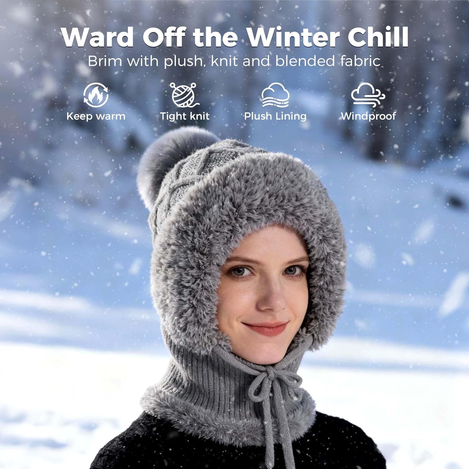 3 in 1 Beanie Hat for Women, 2026 New Winter Balaclava Fall Winter Warm Knitted Hat Knitted Ski Scarf Mask