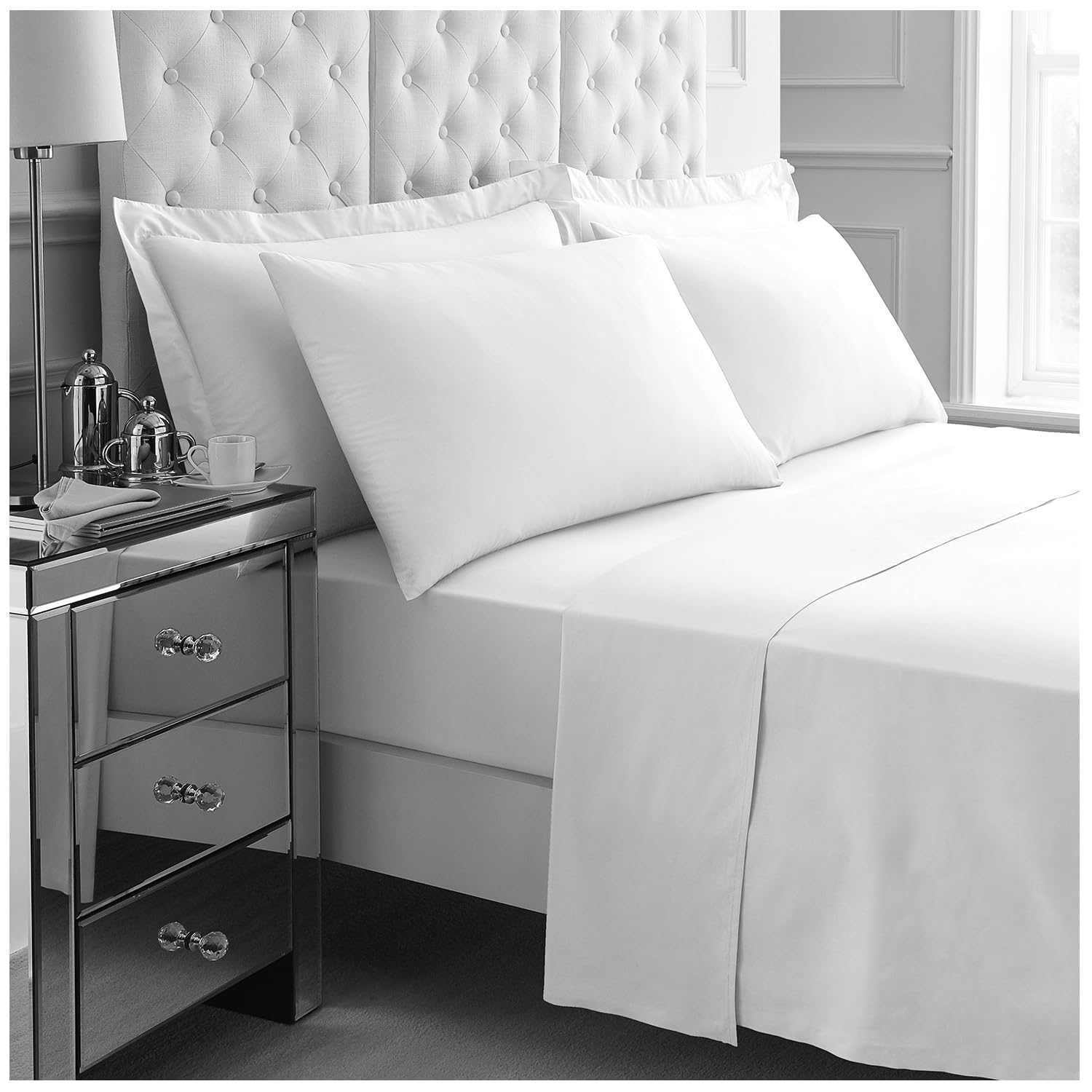 GC GAVENO CAVAILIA 4Pieces Hotel Quality Sheet Set Double - 100% Polyester Bedding - Includes Fitted Sheet, Flat Sheet & Pillowcases - Wrinkle & Fade Resistant, Everyday Home Use - White
