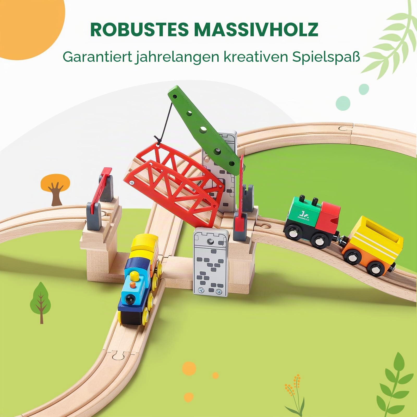 SainSmart Jr. Bewegliche Hebebrücke mit Gleis – Eisenbahnzubehör Holzeisenbahn, kompatibel mit Brio, Thomas, Chuggington & Melissa & Doug, für Kinder ab 3 Jahren