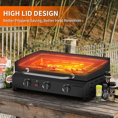 Miniatura 3 de SKOK Plancha de gas de 3 quemadores - Plancha de propano para exteriores de 256 pulgadas - 30000 BTU alimentada por propano - Parrilla de gas