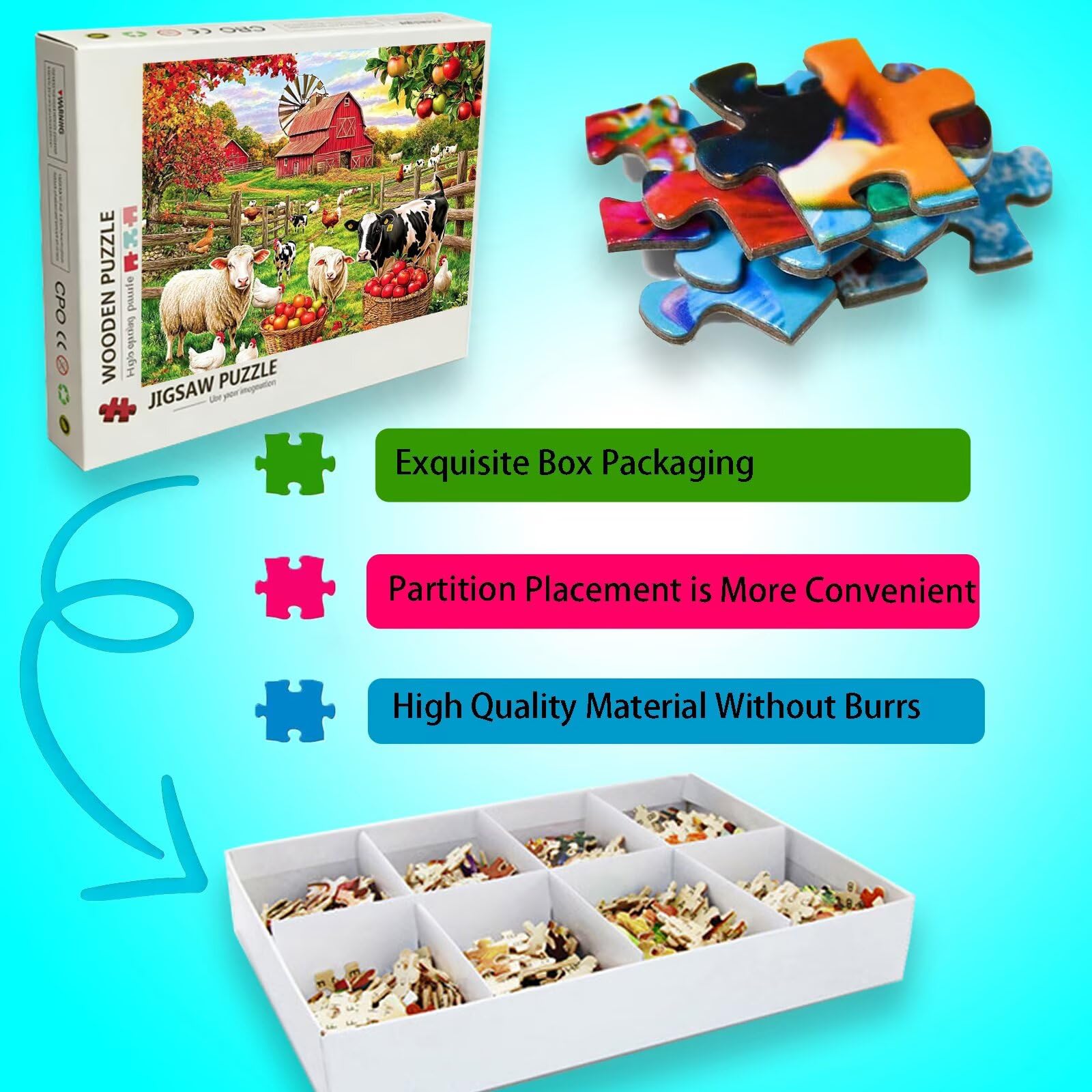 Puzzle 2000 Teile Bauernhof, Holzpuzzle Erwachsene, Klassisches Lernspiel Puzzle Tier, Impossible Jigsaw Puzzles, Wunderschönes Deko Puzzes und Geschenke, Bastelset Erwachsene 99.5 X 70.5cm 8p-664