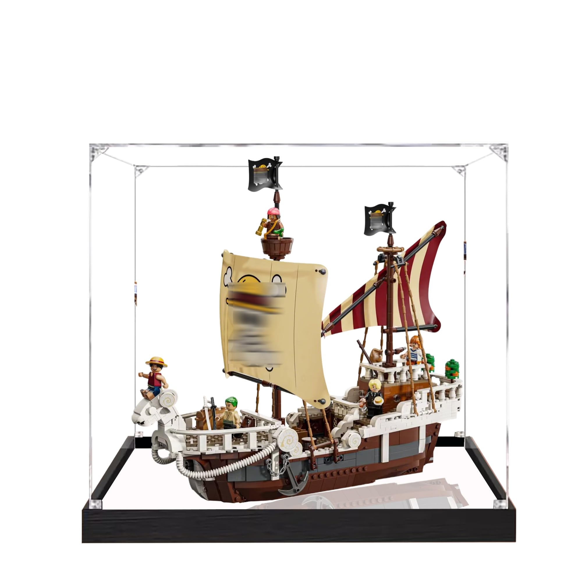 Acrylic Display Case for Lego 75639 Go Merry Pirate Ship Model, 3mm Dustproof Display Box, Display Case Compatible with Lego 75639 (Model Not Included) (Transparent 2MM+Mirror)
