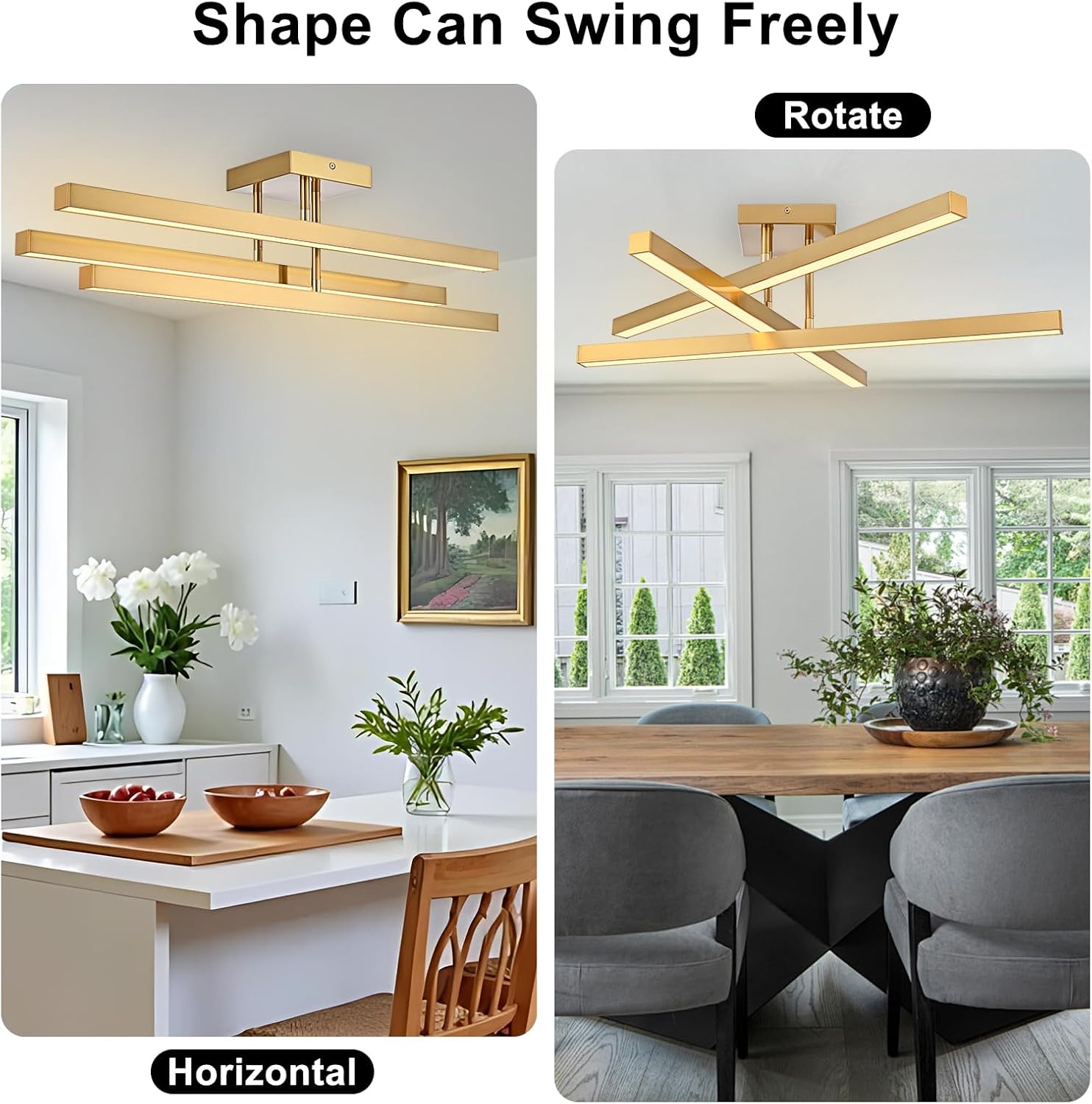 Modern Gold LED Ceiling Light Fixture, Rotatable Design 3000K White White Flush Mount Ceiling Lighting Lamp for Dining Room Kitchen Bedroom