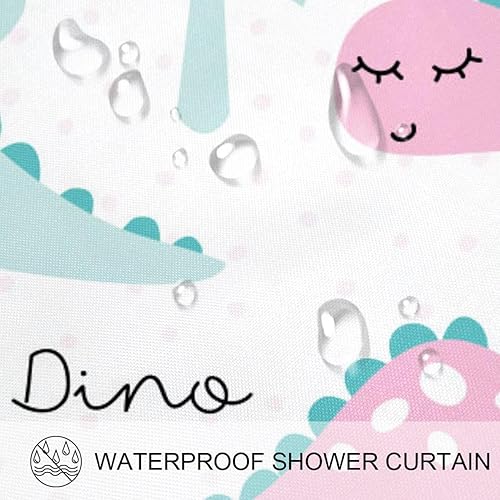 Miniatura 3 de KXO Bonita cortina de ducha de dinosaurio rosa y morado, impermeable, lavable, juego de cortina de baño de poliéster con ganchos, 72 x 72 pulgadas