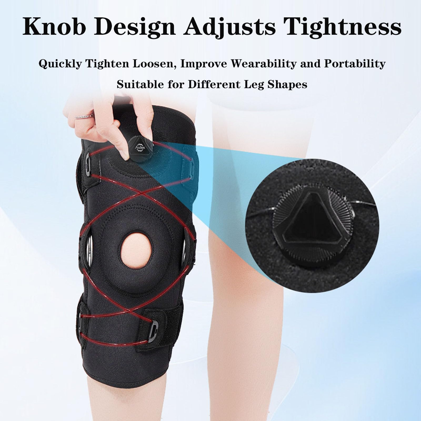 SFKLYU Rodillera con Bisagras, Inmovilizador Ajustable de Rodilla, Rodillera Descompresión con Estabilizadores Laterales y Bisagras Hombres y Mujeres, Ideal para Recuperación Lesiones,L
