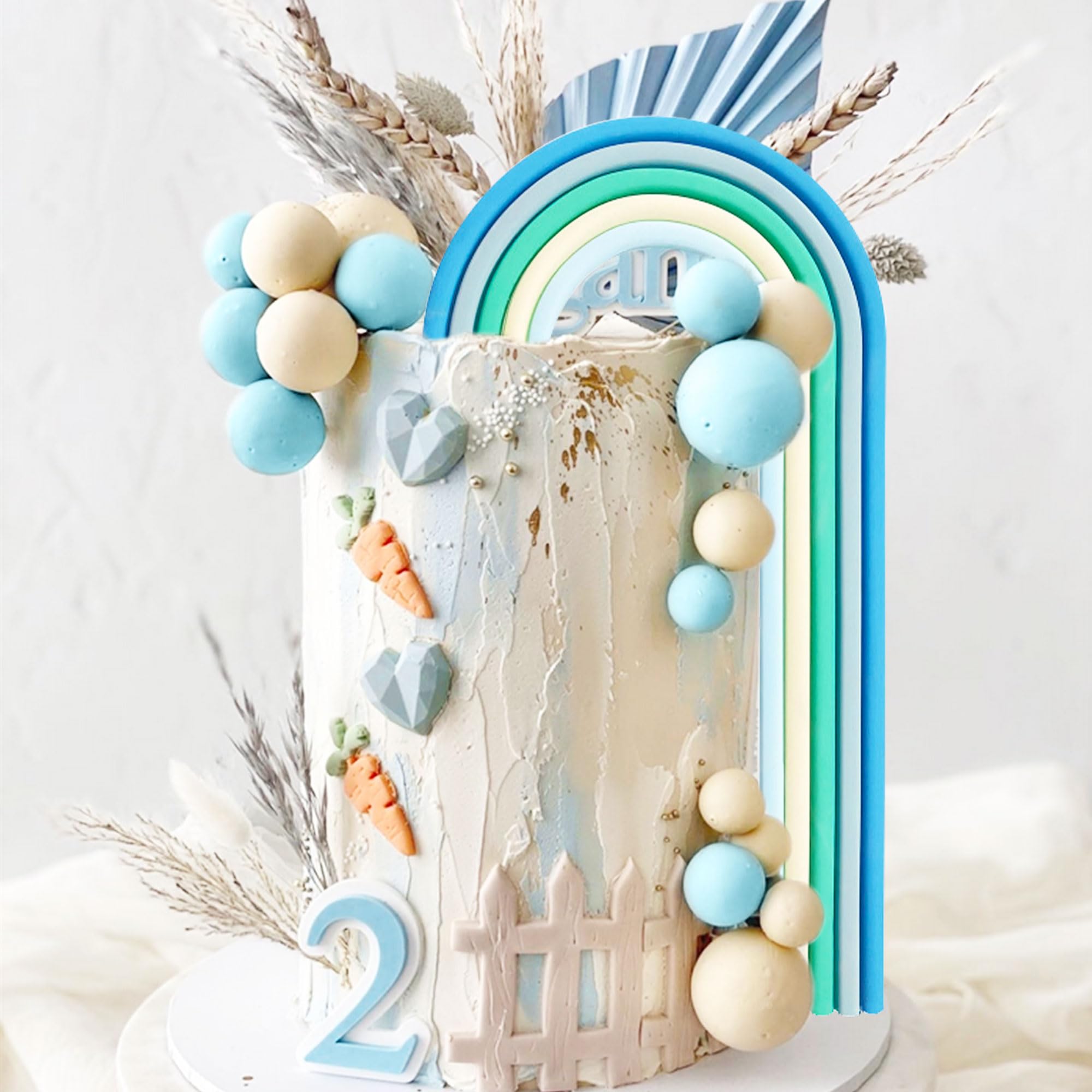LaVenty 41 Stück blaue Regenbogen-Kugel-Kuchenaufsätze, bunte Regenbogen-Kugeln, pastellfarbene Kugeln, Cupcake-Topper für Geburtstag, Hochzeit, Party