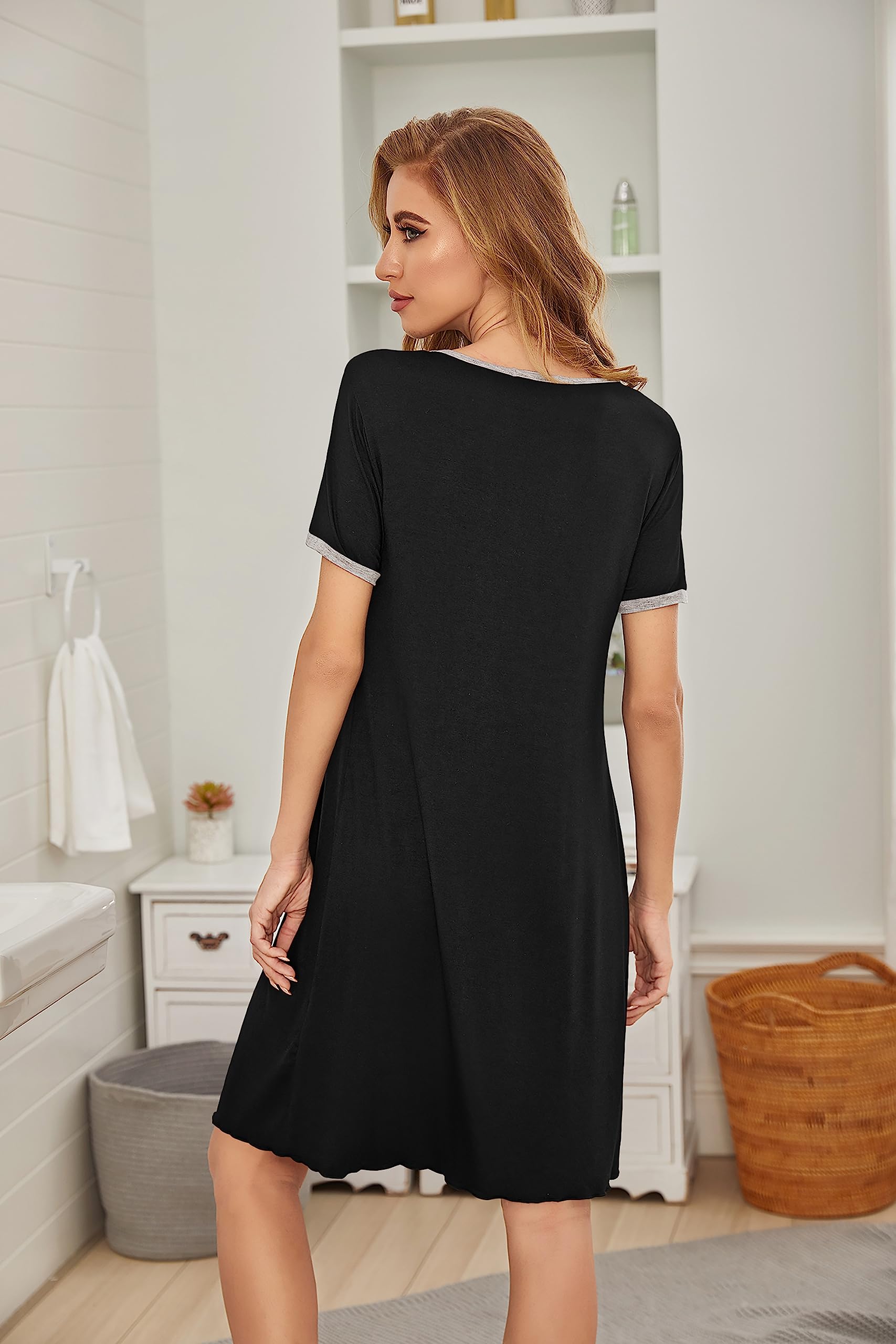 Ekouaer Donna Camicia da Notte Estiva Pigiama da Notte Taglie Forti Vestito da Notte Manica Corta, S-3XL