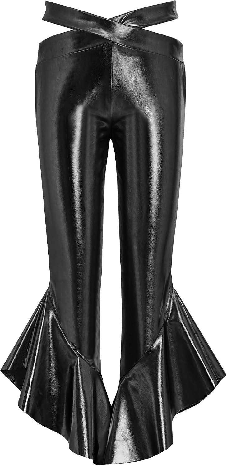 Shinsto Girls Metallic Disco Pants Ruffle Tee Cropped Jacket Streetwear Outfit Stage Performance Clothes Sets