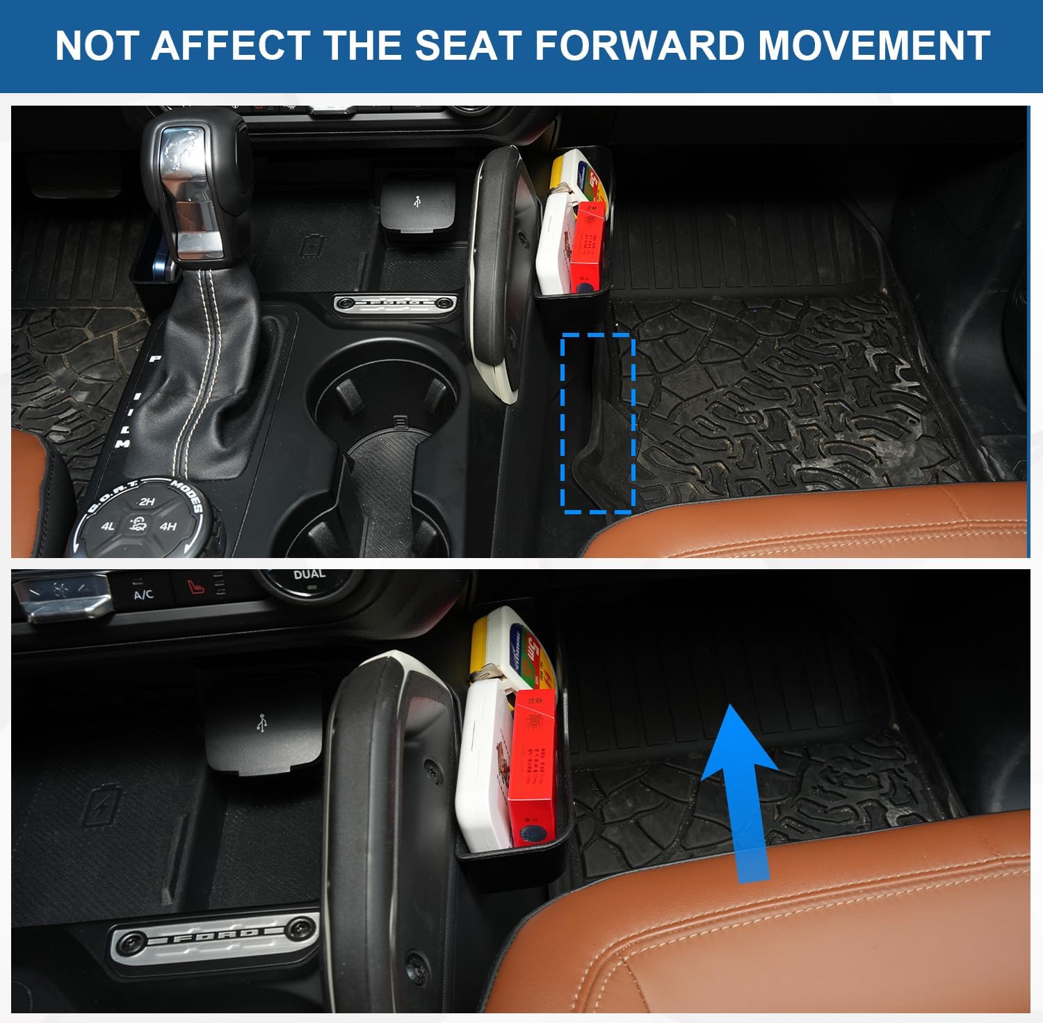 Center Console Gear Shift Organizer for 2021-2026 Ford Bronco 2/4-Door Accessories, Matte Black ABS Gear Side Storage Box Tray