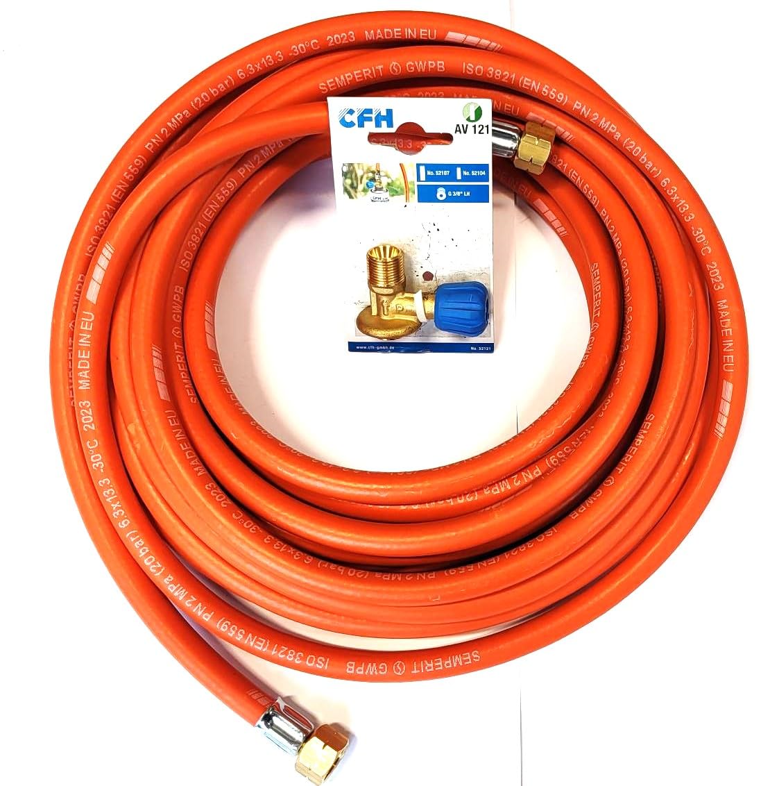Adaptador para conectar bombonas de gas de 7/16" a quemadores de 3/8" + manguera de gas de 5 metros 3/8+3/8" | para uso externo