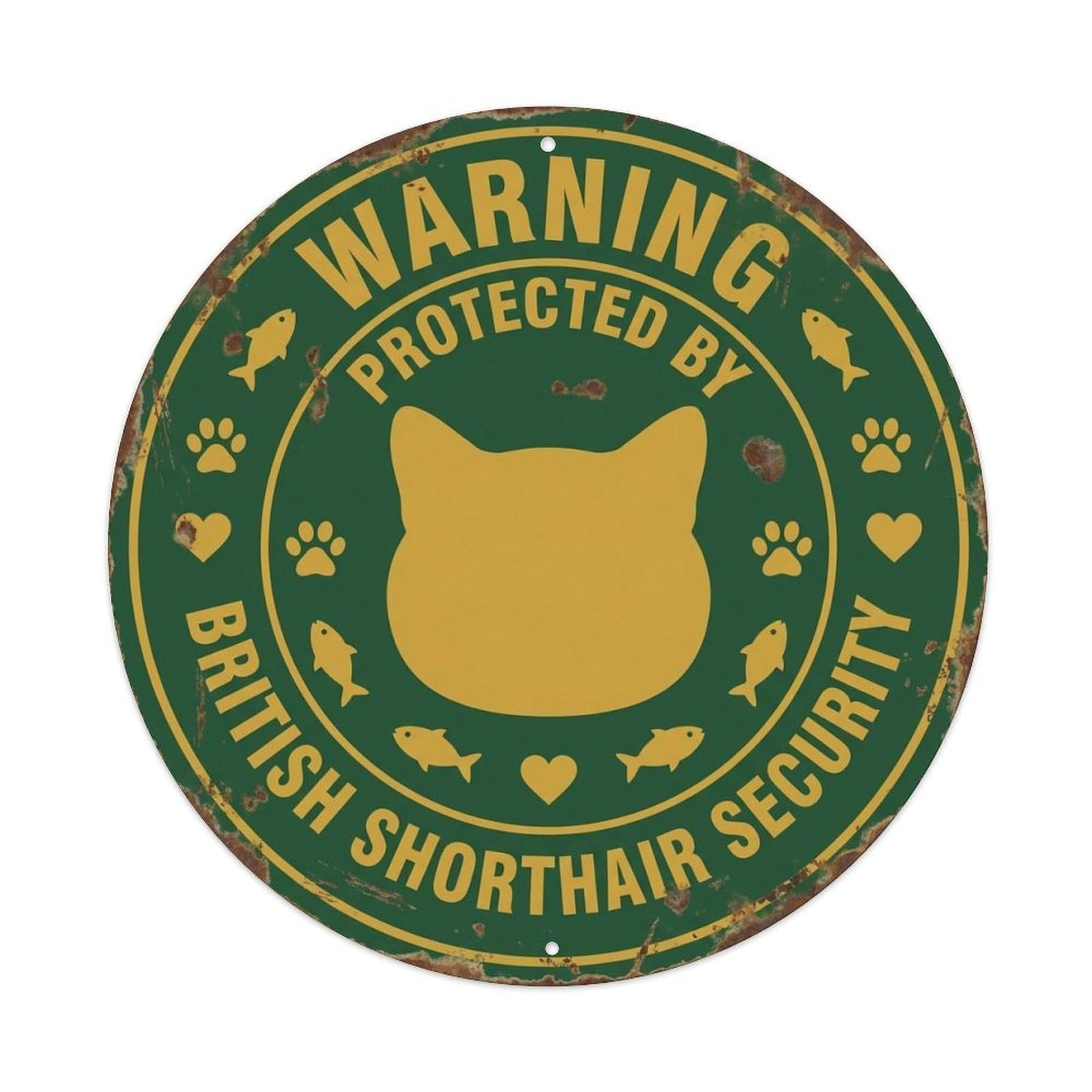 British Shorthair Security Warning Vintage Gold Metal Tin Sign