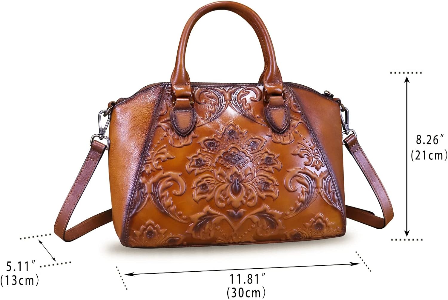 Genuine Leather Purses and Handbags for Women Vintage Embossed Leather Top Handle Bag Satchel Crossbody Shoulder Bag Strap - Image 5