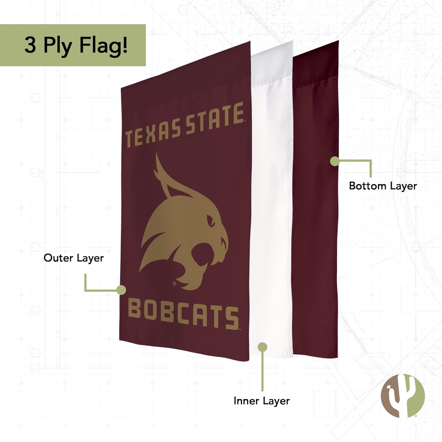 Desert Cactus Texas State University TxSt Garden Flag – 19 x 12 inch Texas State Bobcats Banner, For Outdoor Display and Events (Design A) - Image 3