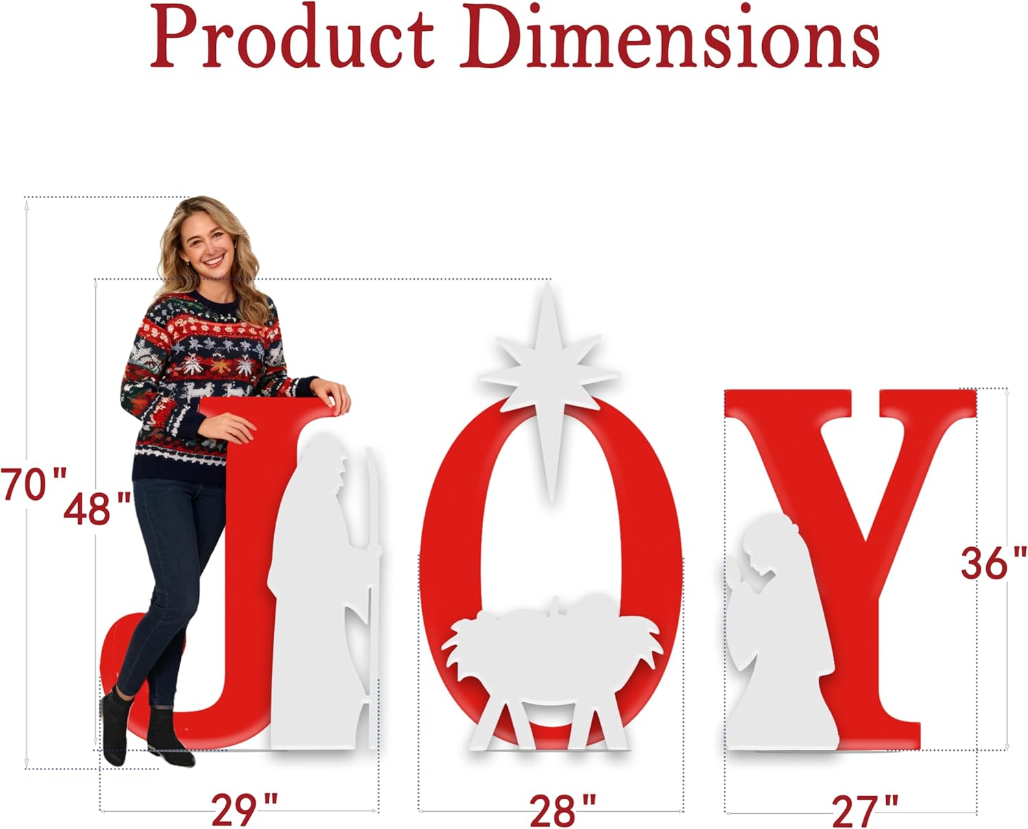 Outdoor Nativity Set – 48 inches Joy Christmas Yard Sign, Waterproof & Durable PVC Nativity Scene for Yard Art, Simple Assembly, Easy Storage，Red/White