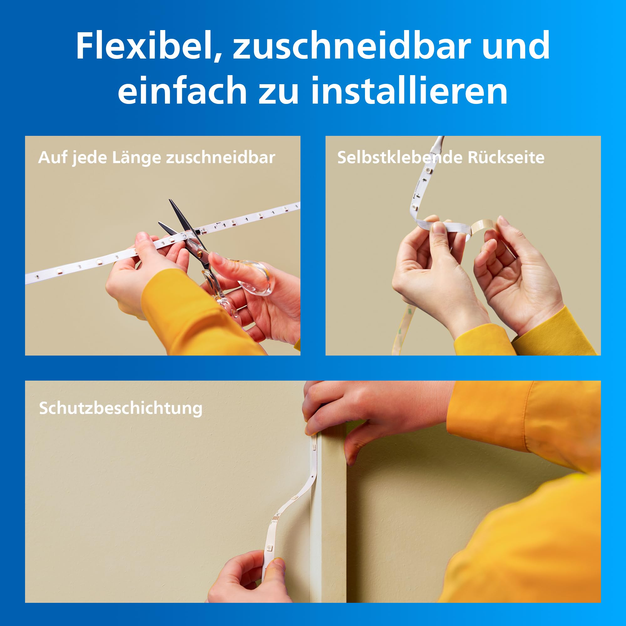 Philips Smart Lighting RGBICWW LED-Streifen, 10 m, Typ C, Mehrfarbige Farbverläufe, Einstellbares Weißlicht, Ambientes Licht, Verbunden Durch WiZ, Alexa, Google Home, Apple Home, 1er- Pack