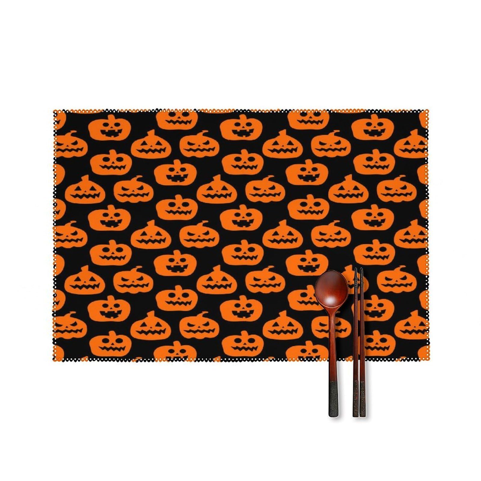 Horror Pumpkin Pattern Placemats Set of 6 Heat Resistant Non-Slip Place Mats Washable Wipeable Table Mats Elegant Farmhouse Placemat for Kitchen Dining Outdoor Party Table Decor