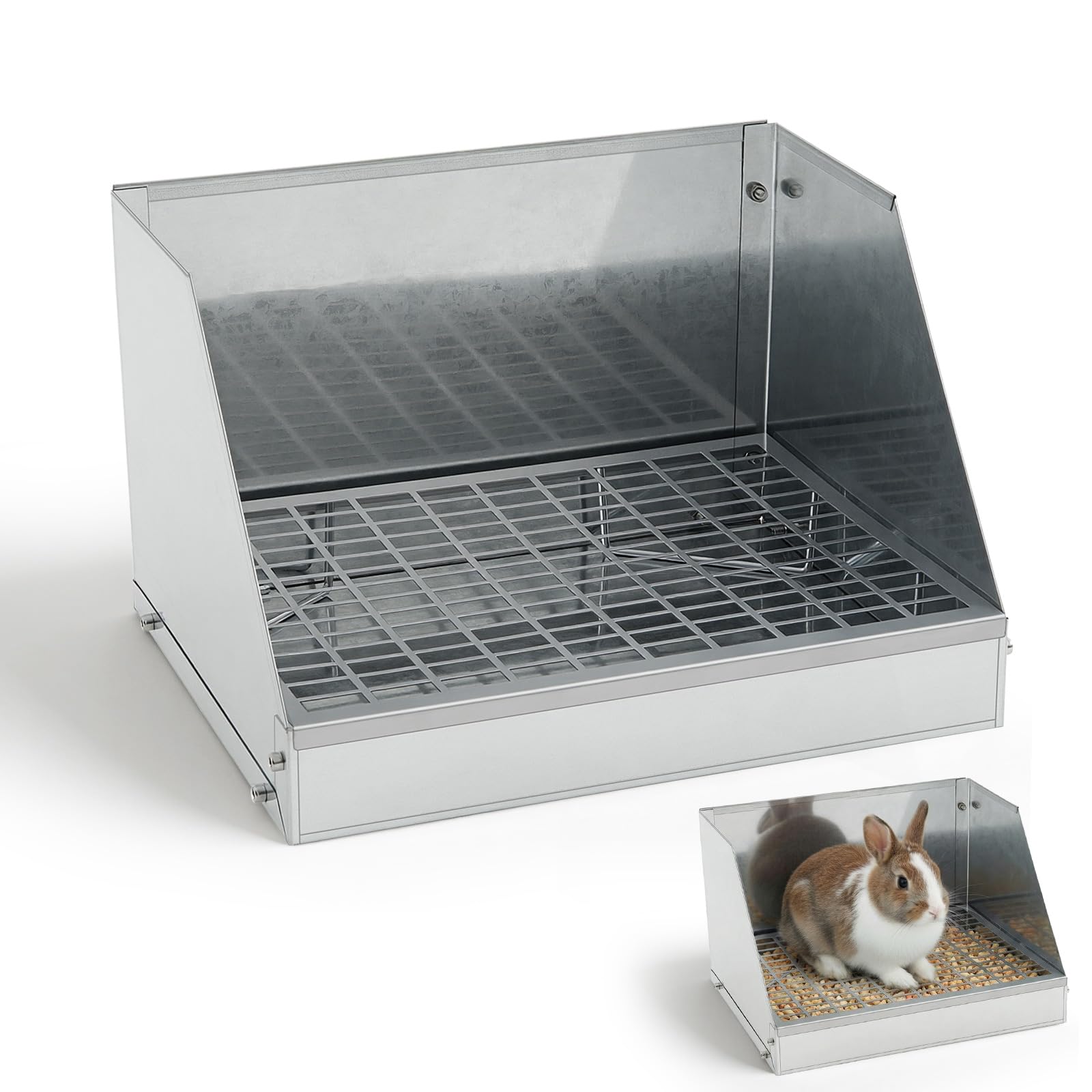 Maxcheck 1 Pack 1 Pack Rabbit Litter Box Bunny Potty Box Galvanized Steel Small Animal Litter-Box Galvanized Steel Corner Toilet with Grate Easy to Clean for Rabbit Guinea Pig (12.5×10×8inch)