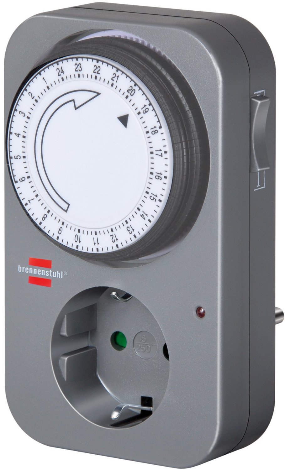 Brennenstuhl Zeitschaltuhr MZ 20, mechanische Timer-Steckdose (Tages-Zeitschaltuhr mit Kindersicherung) Farbe: grau (mechanisch, grau, 10)
