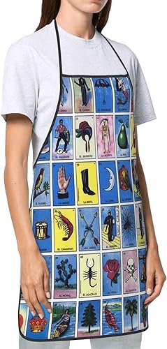 Miniatura 3 de Coloridas tarjetas de bingo mexicanas delantales impermeables delantales de chef delantales babero delantales para mujeres hombres cocina cocina