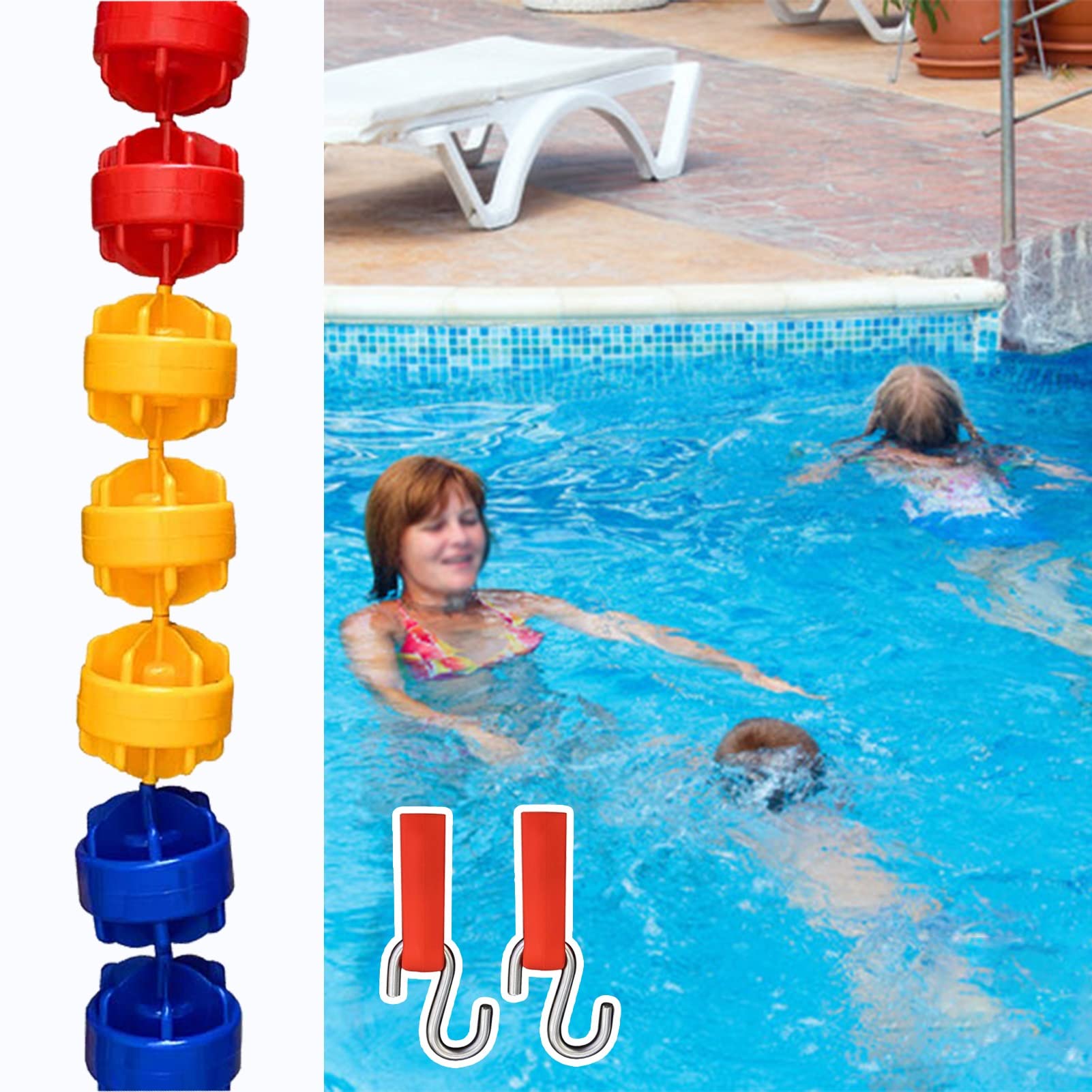 Barrière Flottante pour Piscine extérieure, Lignes de séparation de sécurité, Corde Flottante pour Piscine, Ligne de marquage de Couloir, Ligne d'avertissement flott,Wire Rope-L9m/29.52ft