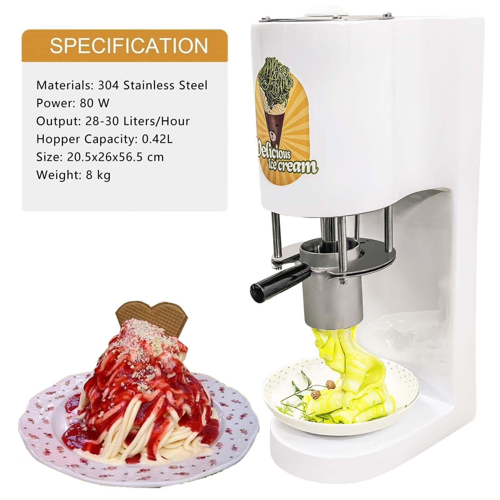 MáQuina para Helado De Espagueti, con 4 Formas Decorativas, Tolva De 420 Ml, Encendido con Un Solo Toque, Ideal para Banquetes, Fiestas y Servicios De Catering White