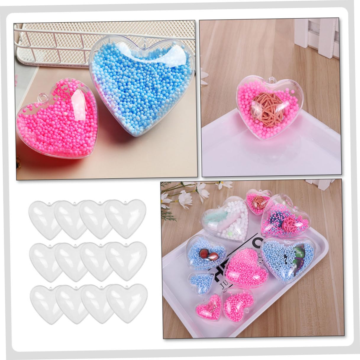 12 Piezas Bolas Colgantes de Plástico Transparente Forma de Corazón 10 Cm, Adornos Rellenable para Manualidades y Decoración Navideña, Bodas y San Valentín