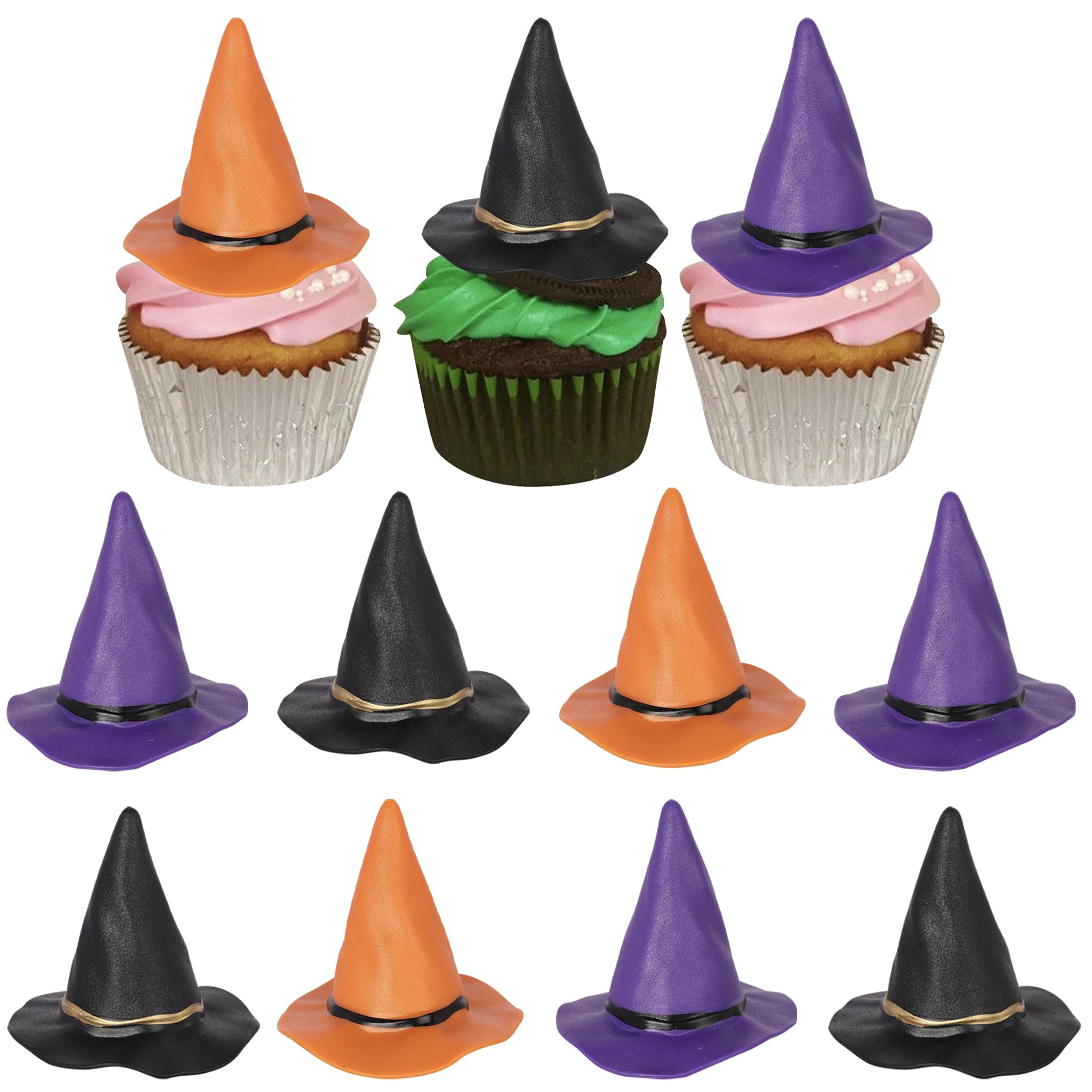 Xsstarmi 12 Pack 3D Witch Hat Cupcake Toppers Magic Witch Wizard Theme Cupcake Picks for Halloween Baby Shower Wedding Birthday Anniversary Party Cake Decorations Supplies โ image 1