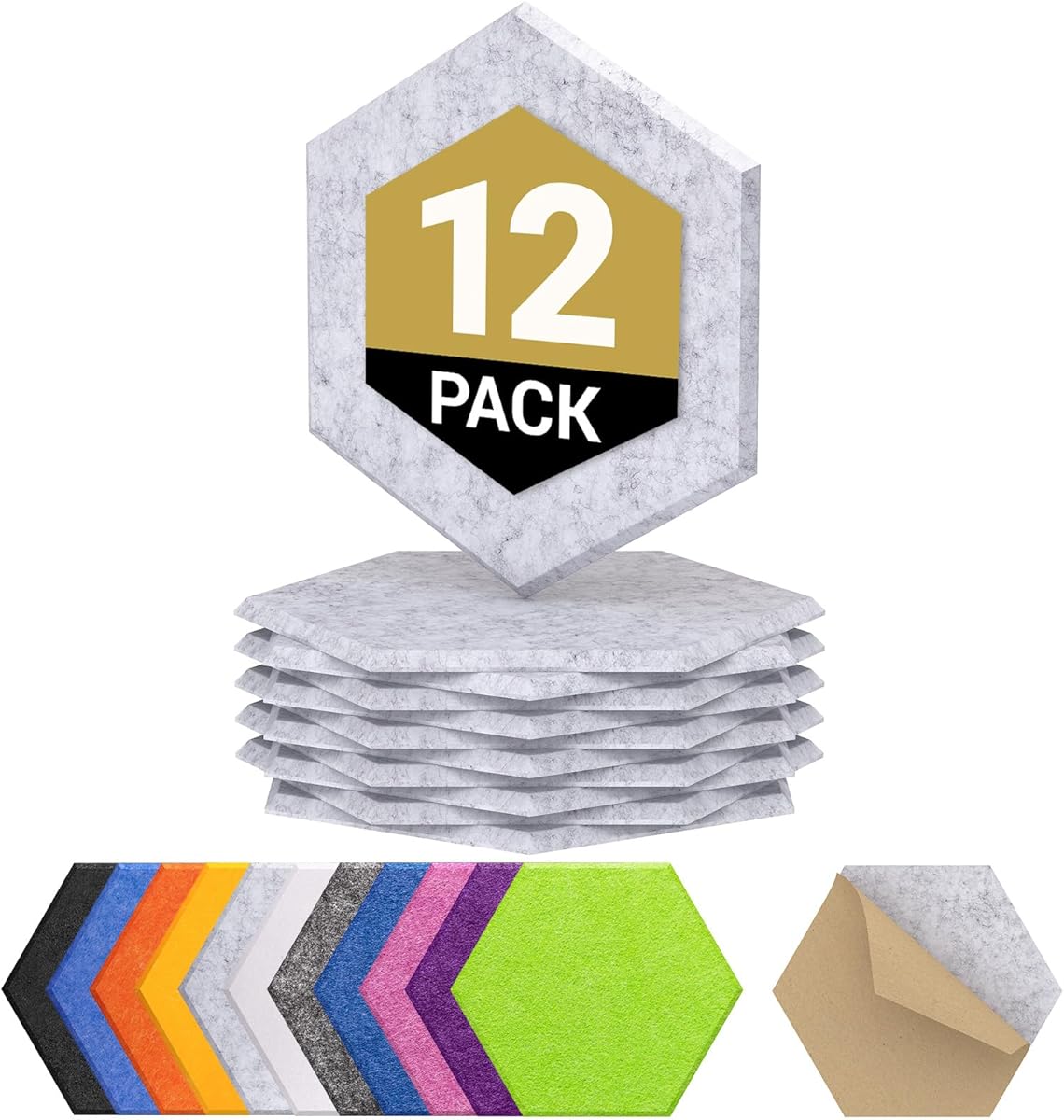 12 Pack Hexagon Acoustic Panels Self-adhesive, TONOR 12"x10"x0.4" High Density Sound Proofing Panels for Walls, Sound Deadening Treatment Sound Absorbing for Studio,Office, Home,Fight Gray
